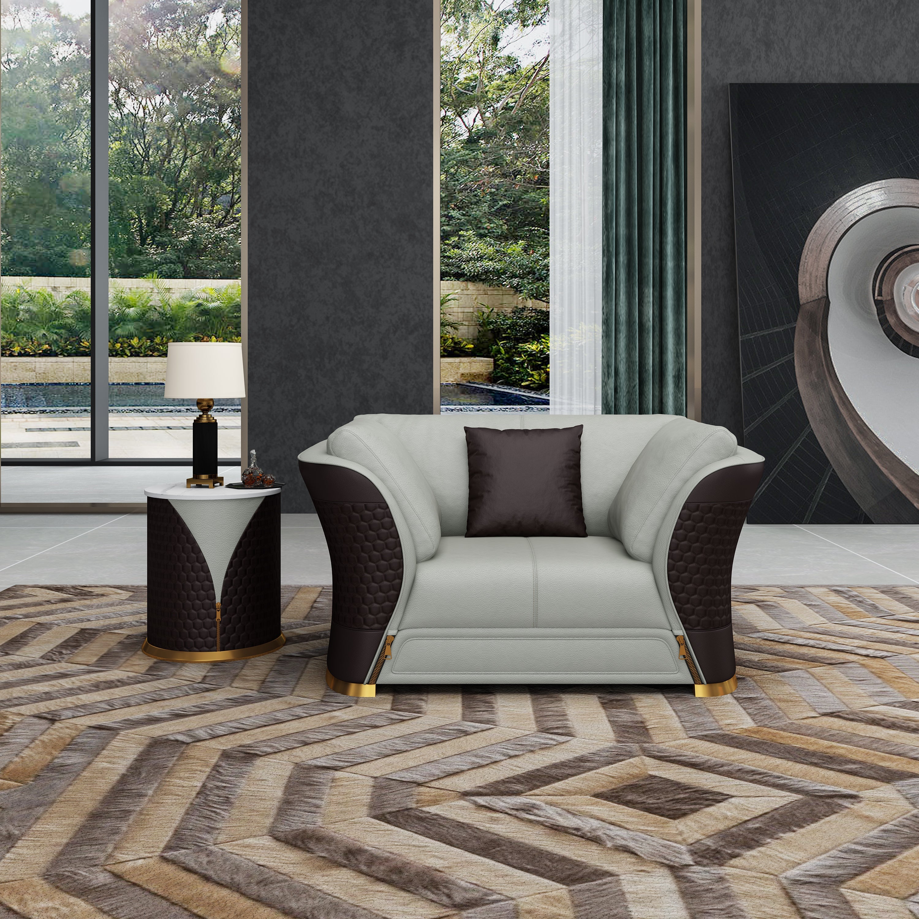 European Furniture - Vogue Chair Grey & Chocolate Italian Leather - EF-27993-C - New Star Living