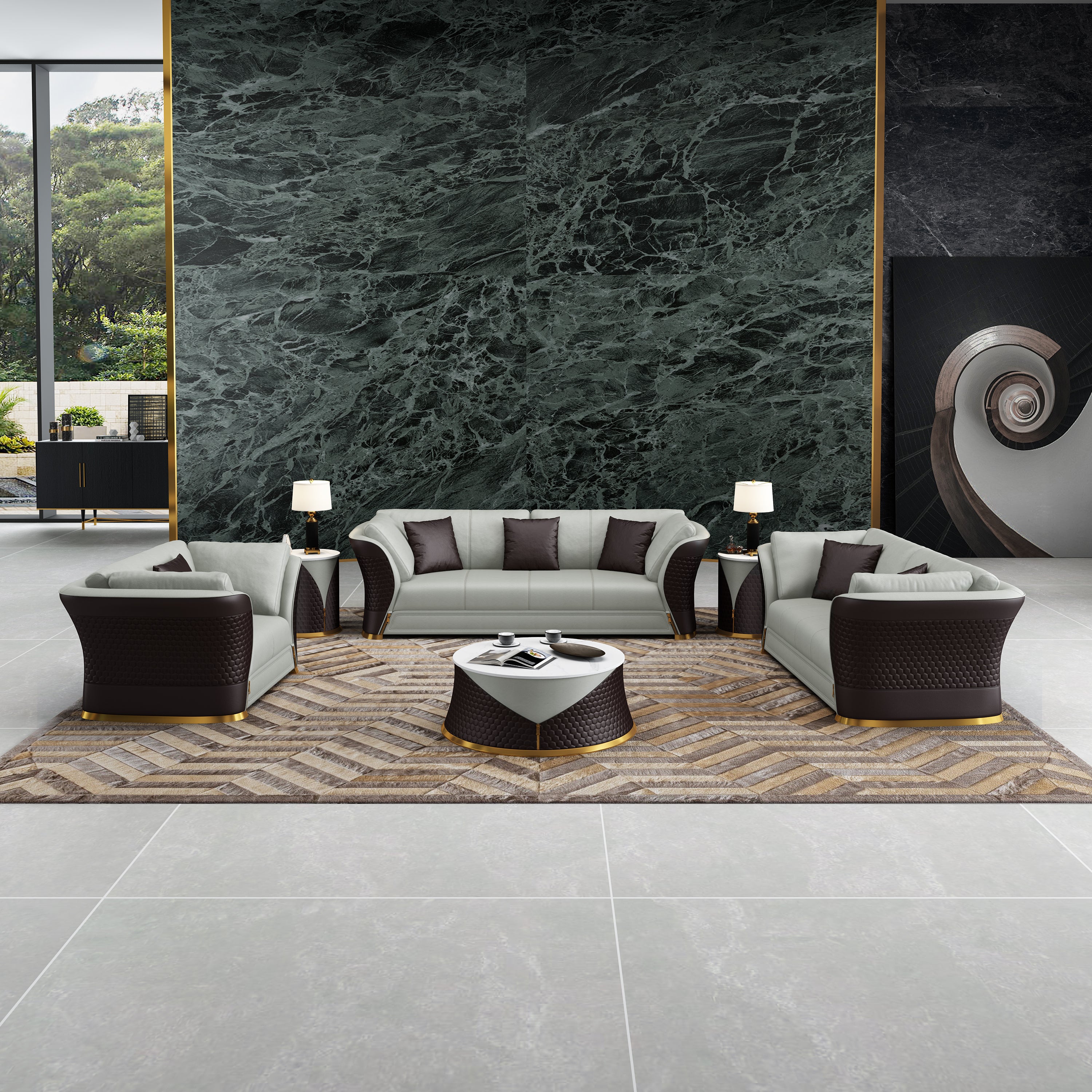 European Furniture - Vogue Sofa Grey & Chocolate Italian Leather - EF-27993-S - New Star Living