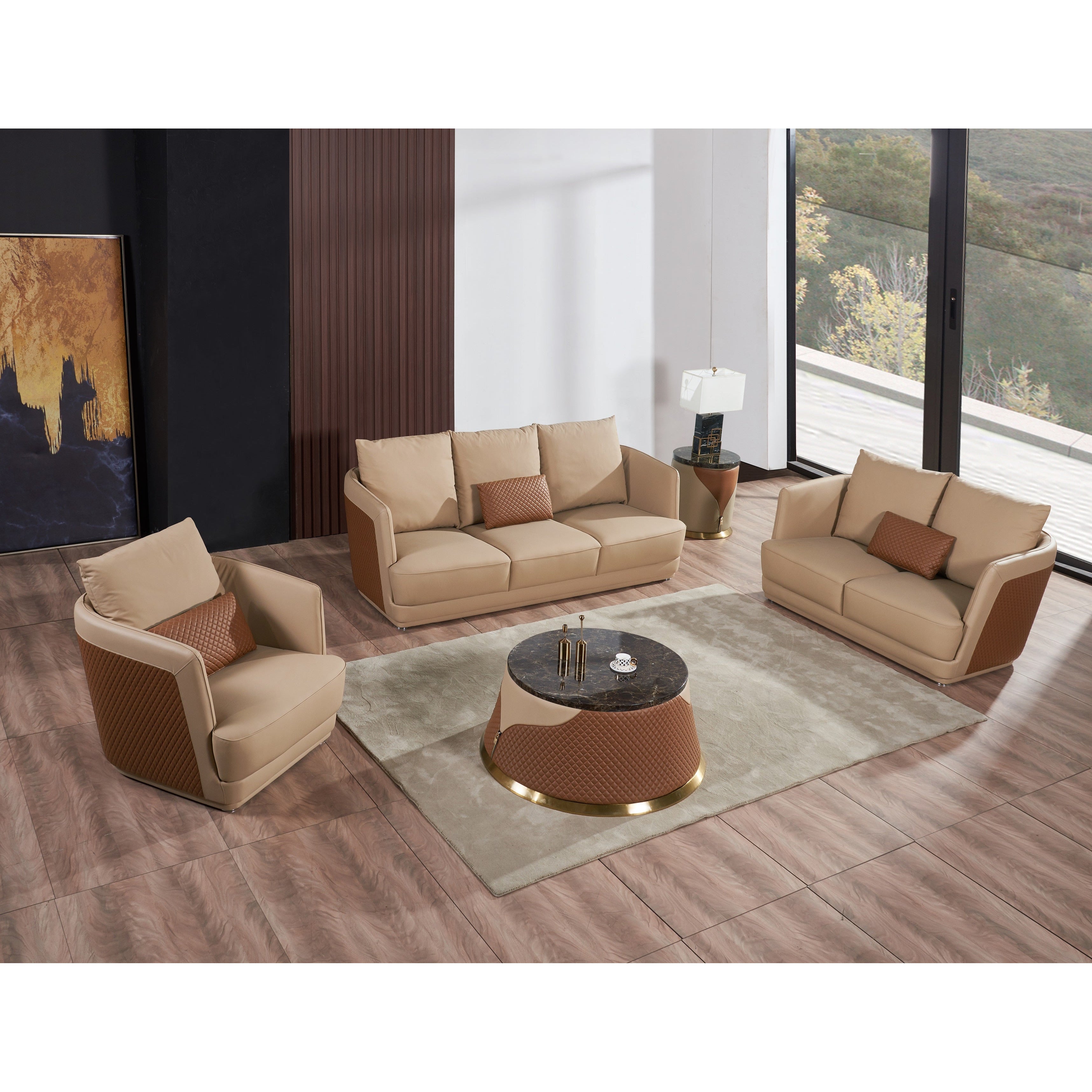 European Furniture - Glamour Chair Tan & Brown Italian Leather - EF-51617-C - New Star Living
