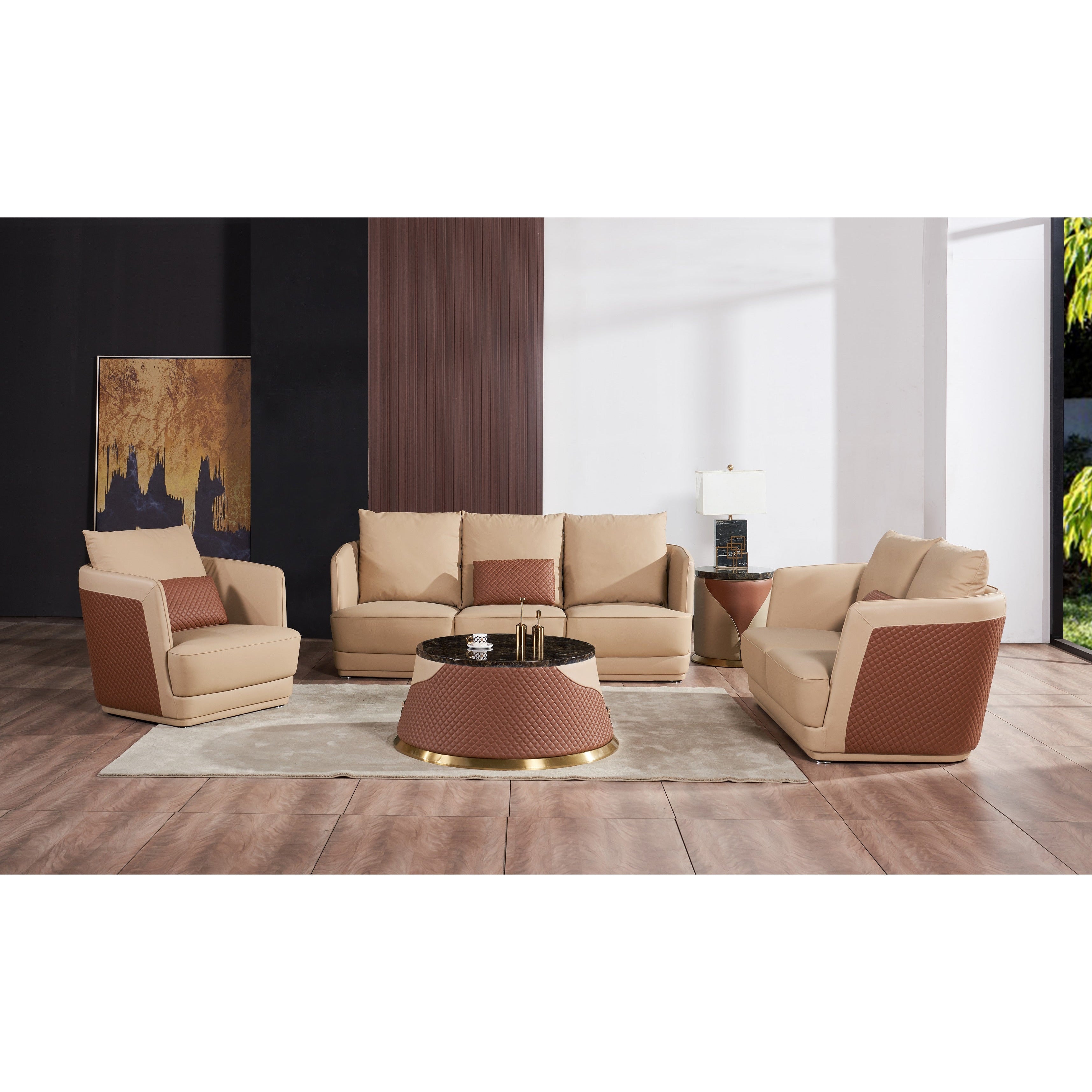 European Furniture - Glamour Loveseat Tan & Brown Italian Leather - EF-51617-L - New Star Living