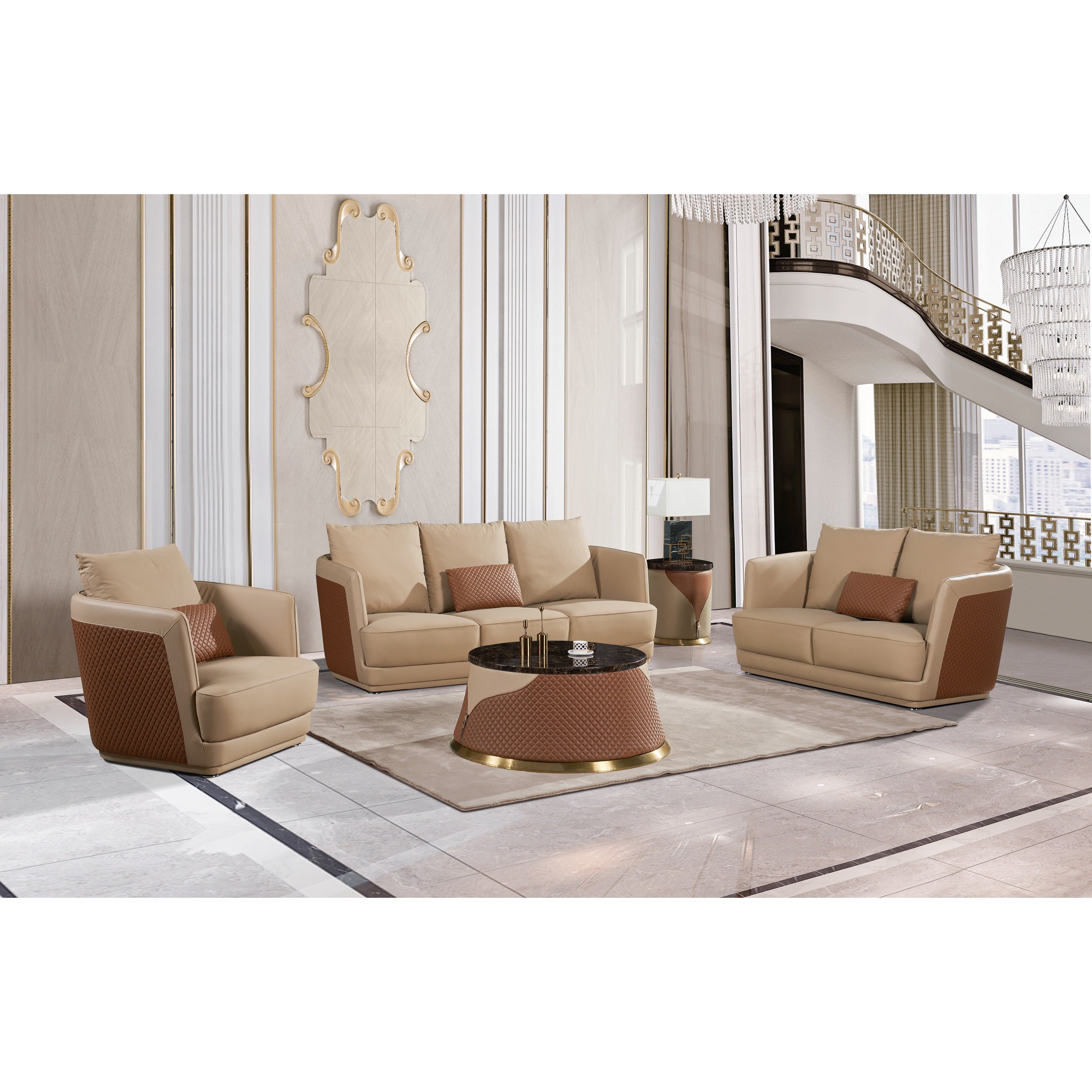 European Furniture - Glamour Mansion Sofa Tan & Brown Italian Leather - EF-51617-4S - New Star Living