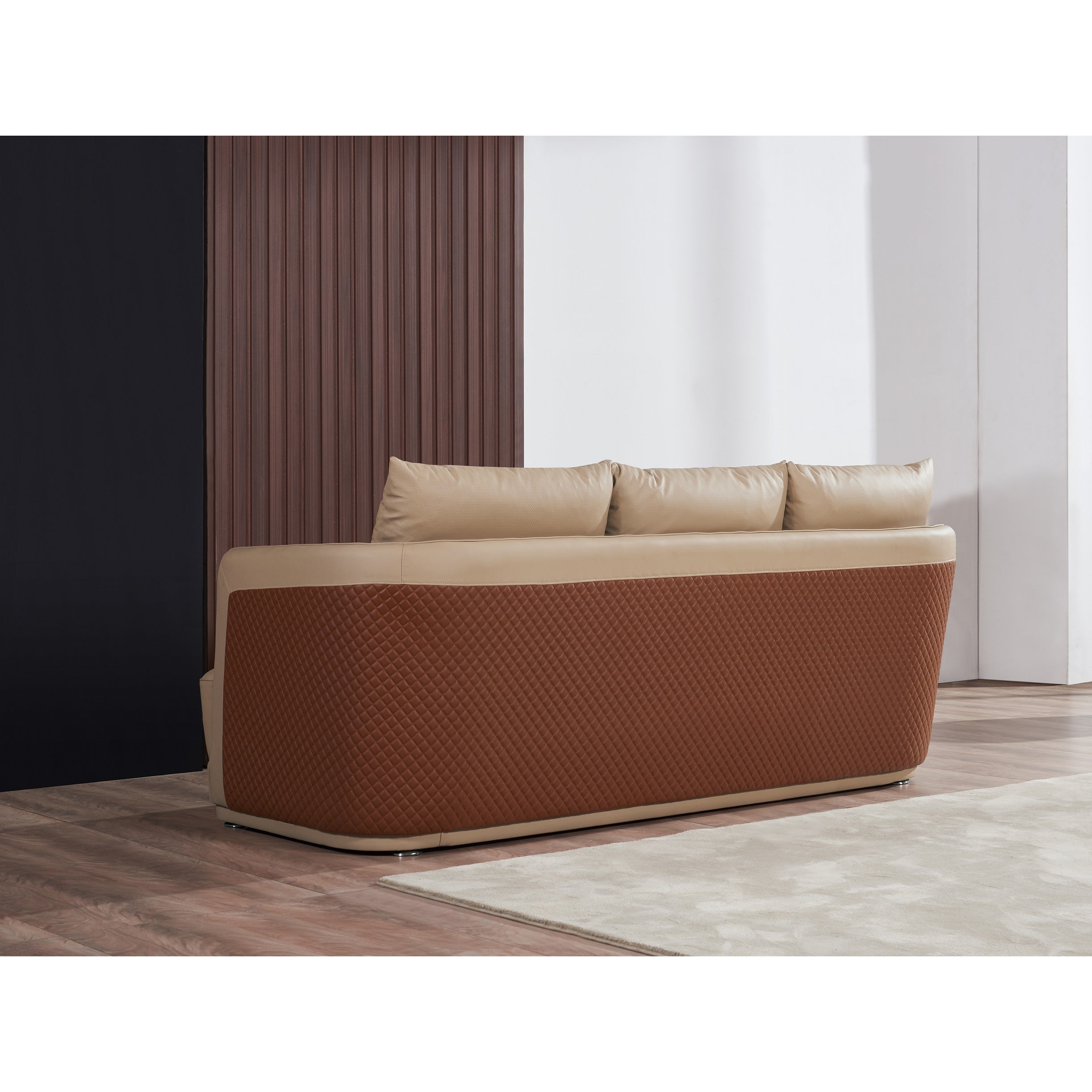 European Furniture - Glamour Sofa Tan & Brown Italian Leather - EF-51617-S - New Star Living
