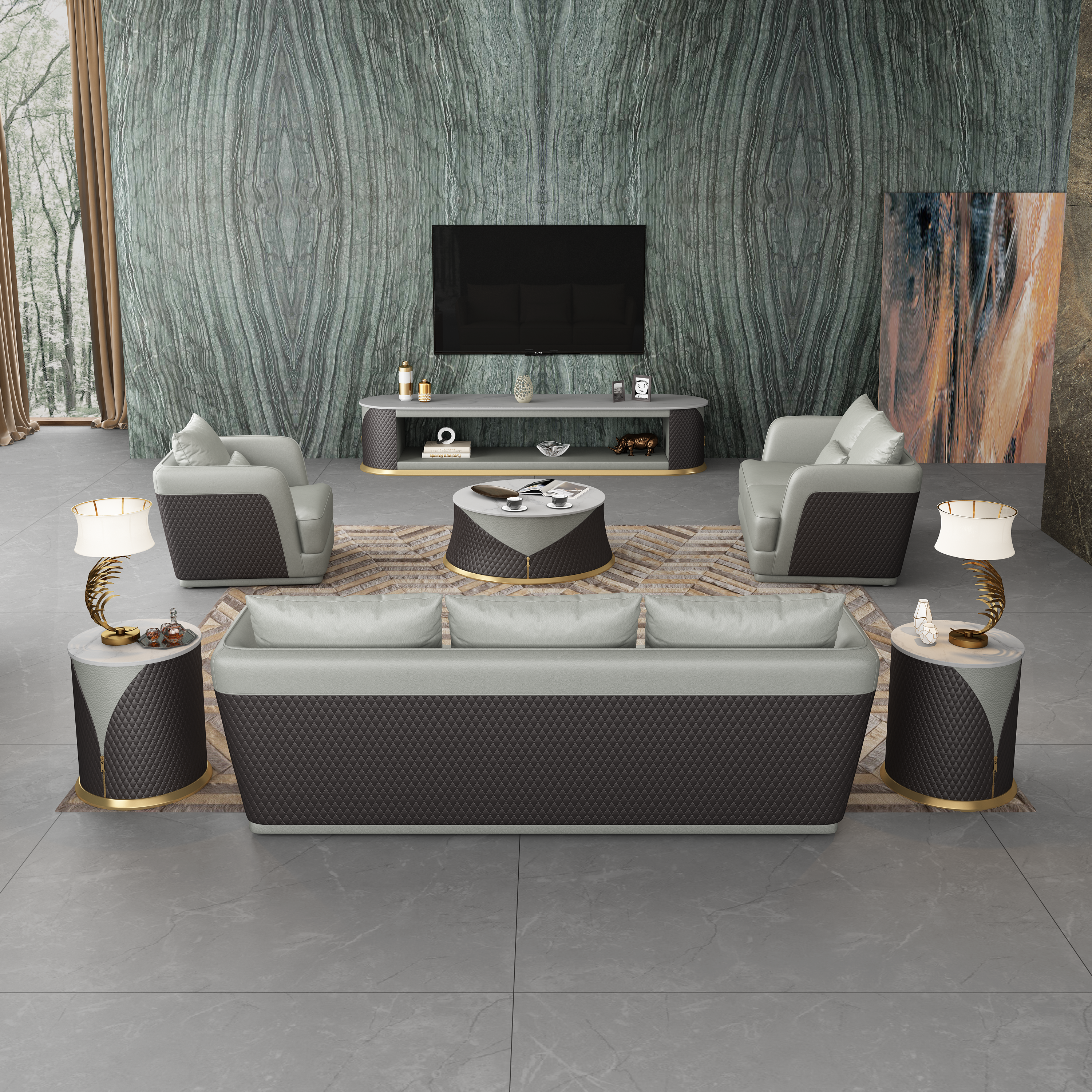 European Furniture - Glamour Sofa Grey Chocolate Italian Leather - EF-51618-S - New Star Living