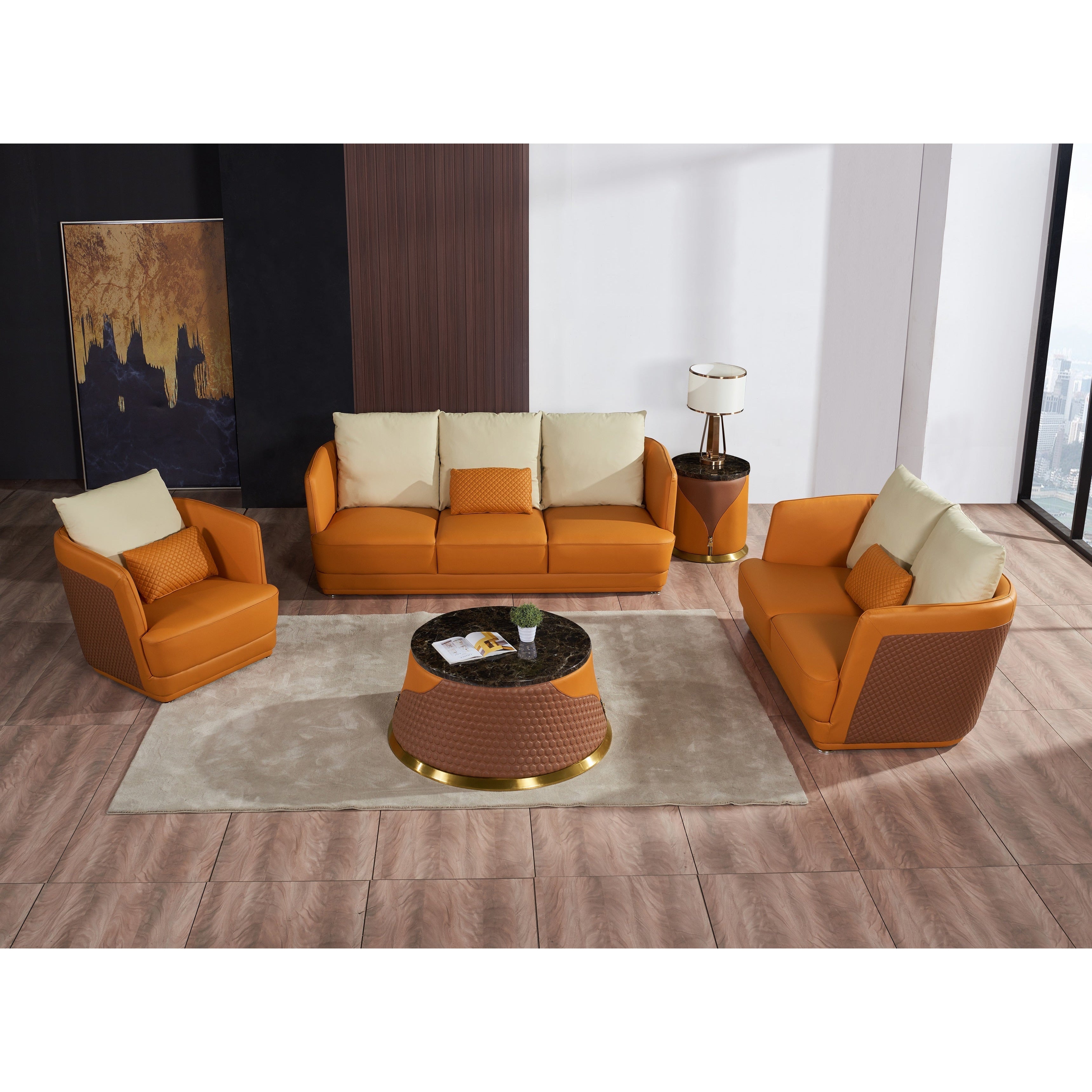 European Furniture - Glamour Chair Orange & Brown Italian Leather - EF-51619-C - New Star Living