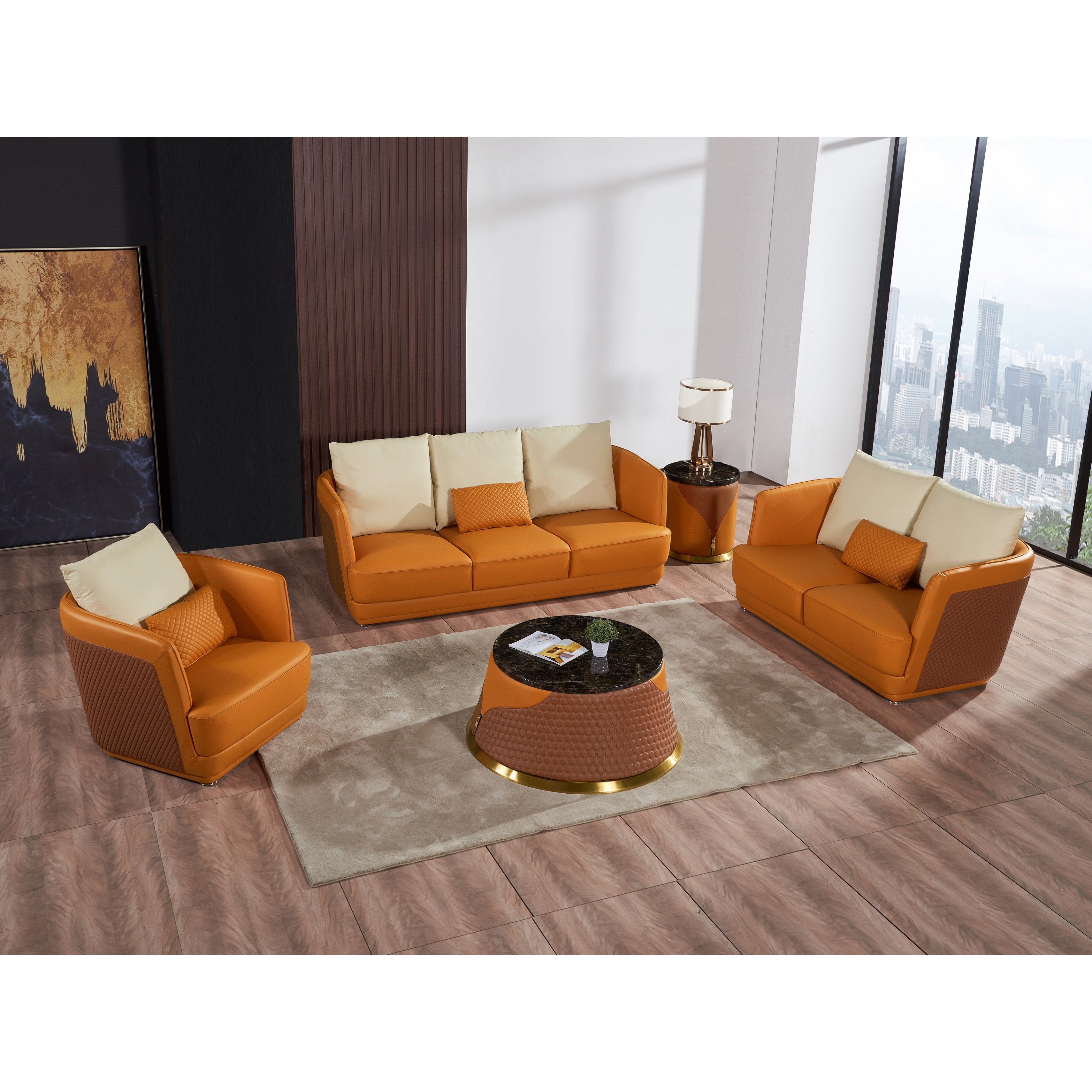 European Furniture - Glamour Loveseat Orange & Brown Italian Leather - EF-51619-L - New Star Living