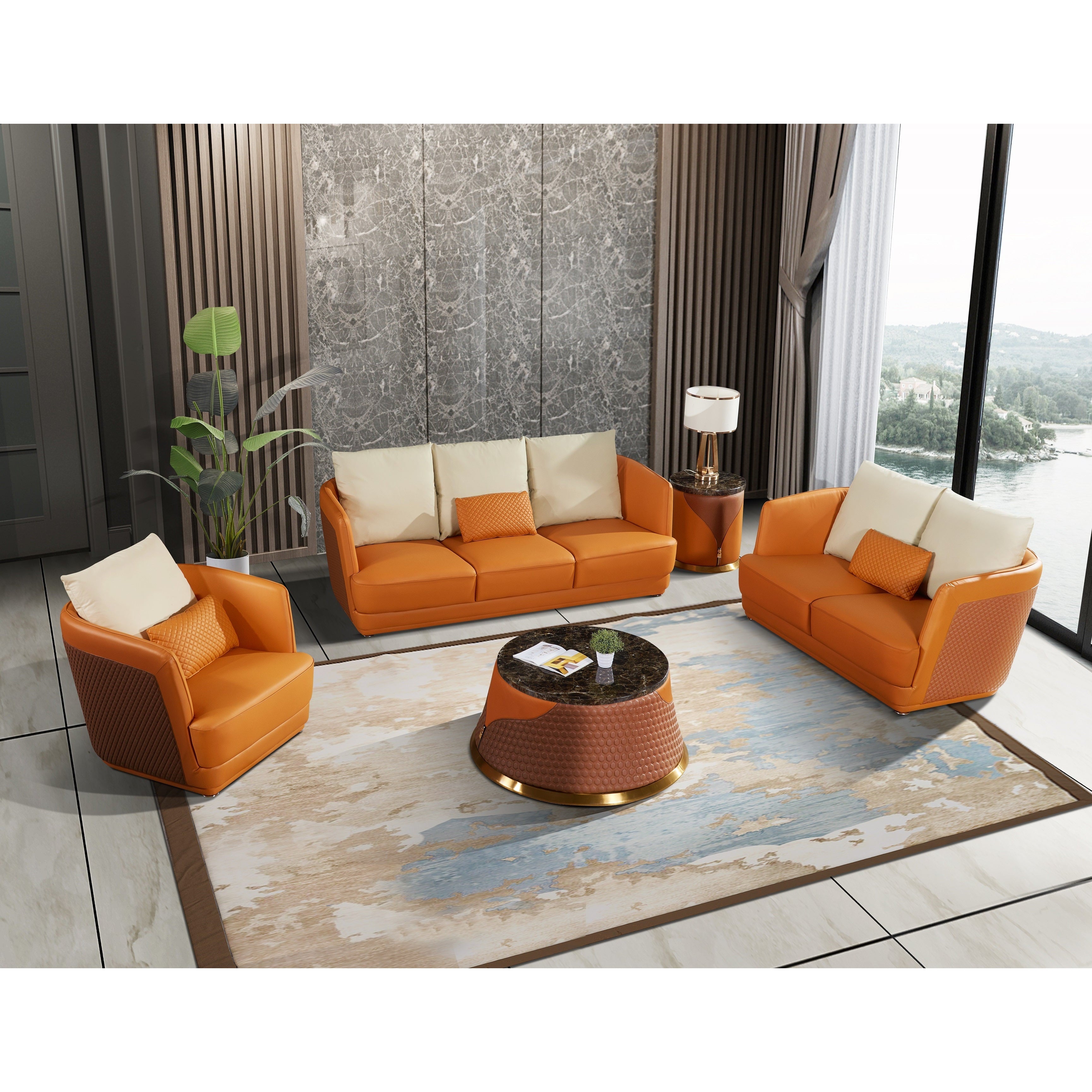 European Furniture - Glamour Loveseat Orange & Brown Italian Leather - EF-51619-L - New Star Living