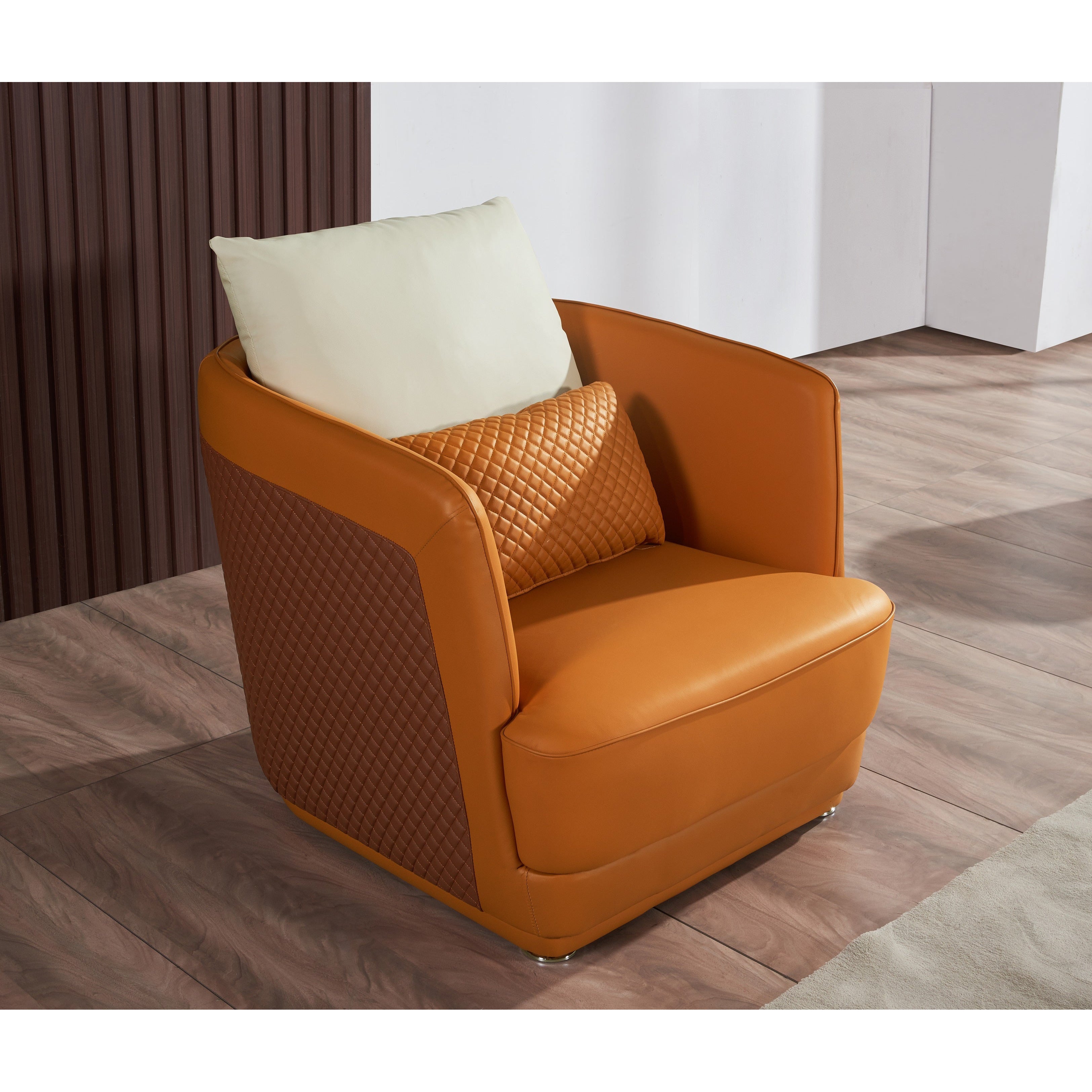 European Furniture - Glamour Chair Orange & Brown Italian Leather - EF-51619-C - New Star Living