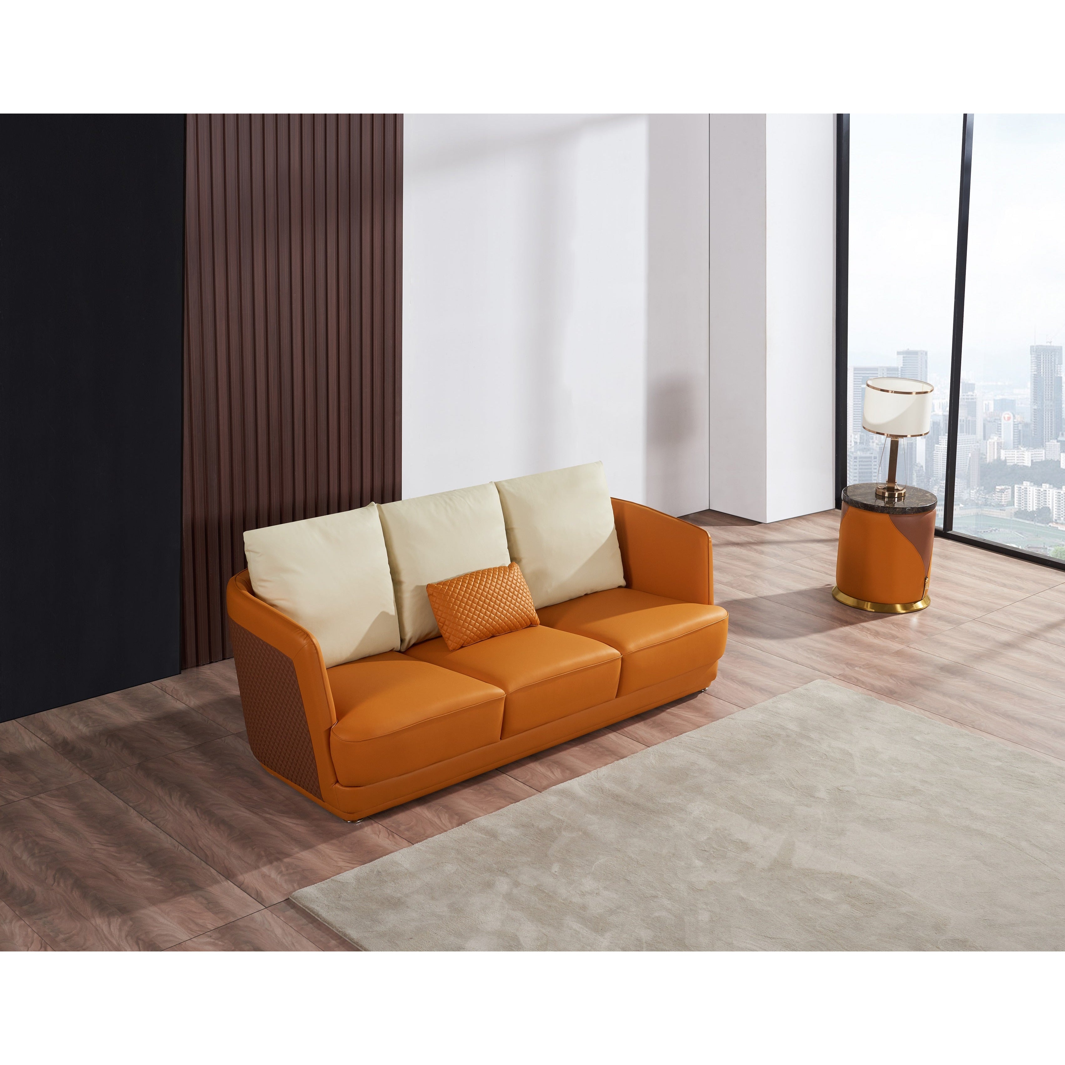 European Furniture - Glamour Sofa Orange & Brown Italian Leather - EF-51619-S - New Star Living