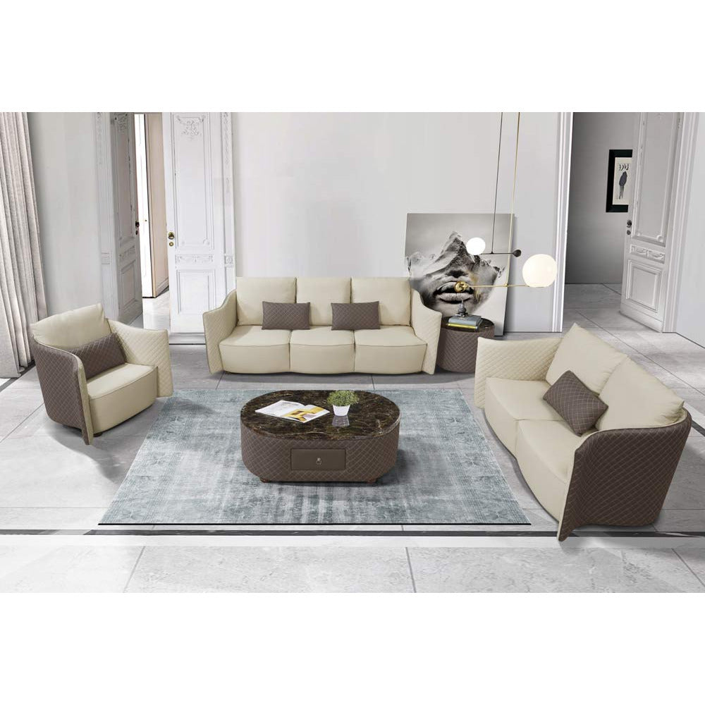 European Furniture - Makassar Oversize Sofa Beige & Taupe Italian Leather - EF-52550-4S - New Star Living