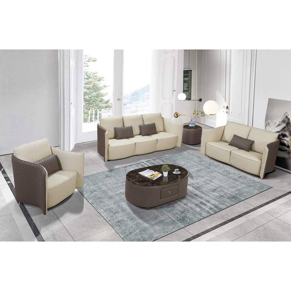 European Furniture - Makassar 3 Piece Sofa Set Beige & Taupe Italian Leather - EF-52550 - New Star Living
