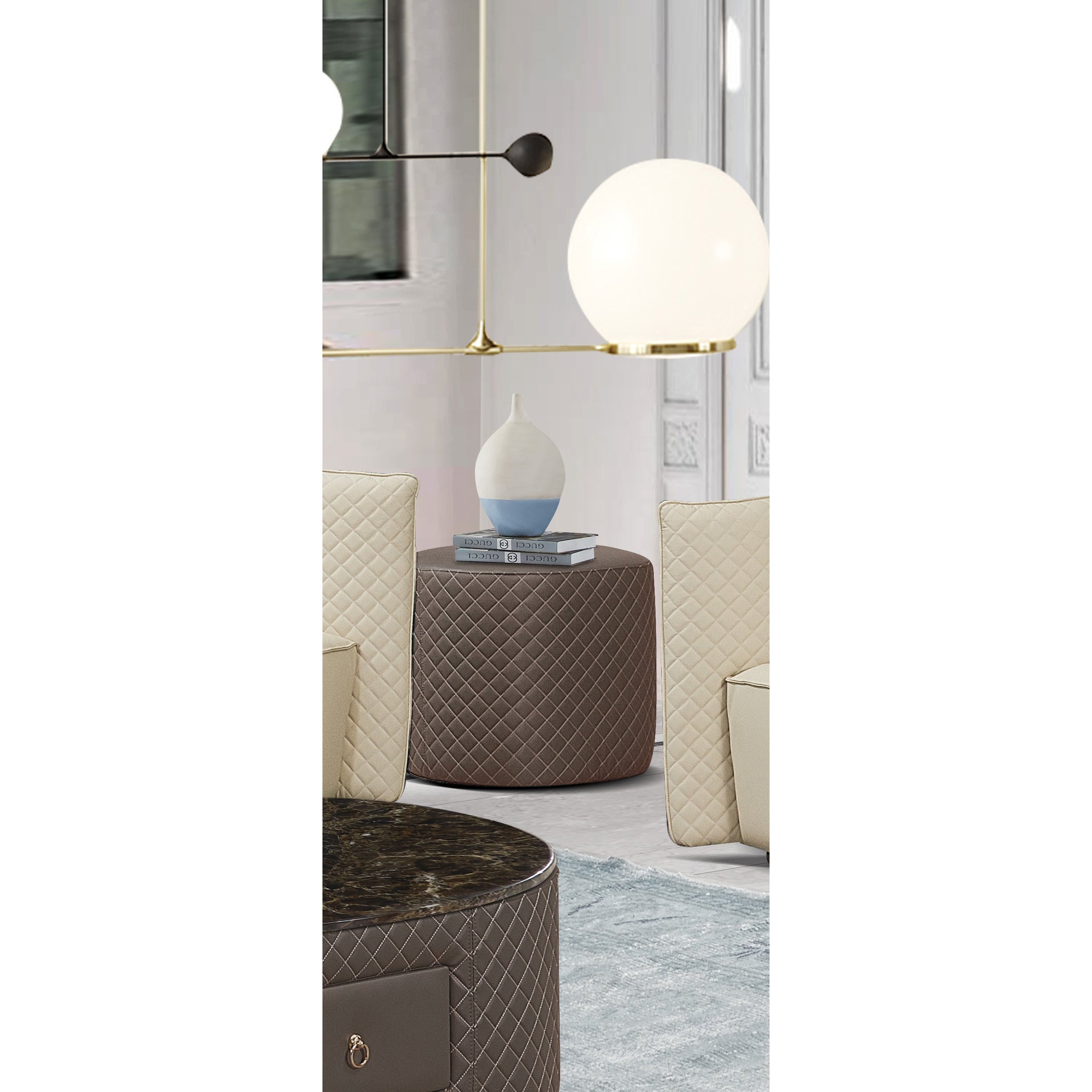 European Furniture - Makassar Side Table Grey & Taupe Marble Top - EF-52550-ET - New Star Living