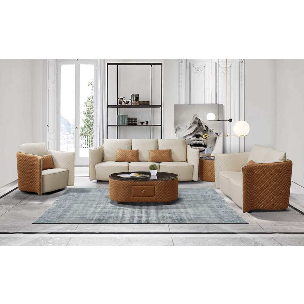 European Furniture - Makassar Chair Beige & Orange Italian Leather - EF-52552-C - New Star Living