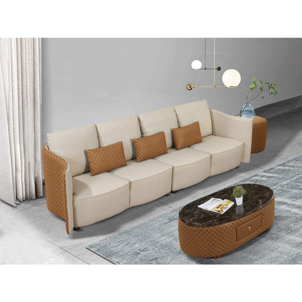 European Furniture - Makassar Oversize Sofa Beige & Orange Italian Leather - EF-52552-4S - New Star Living
