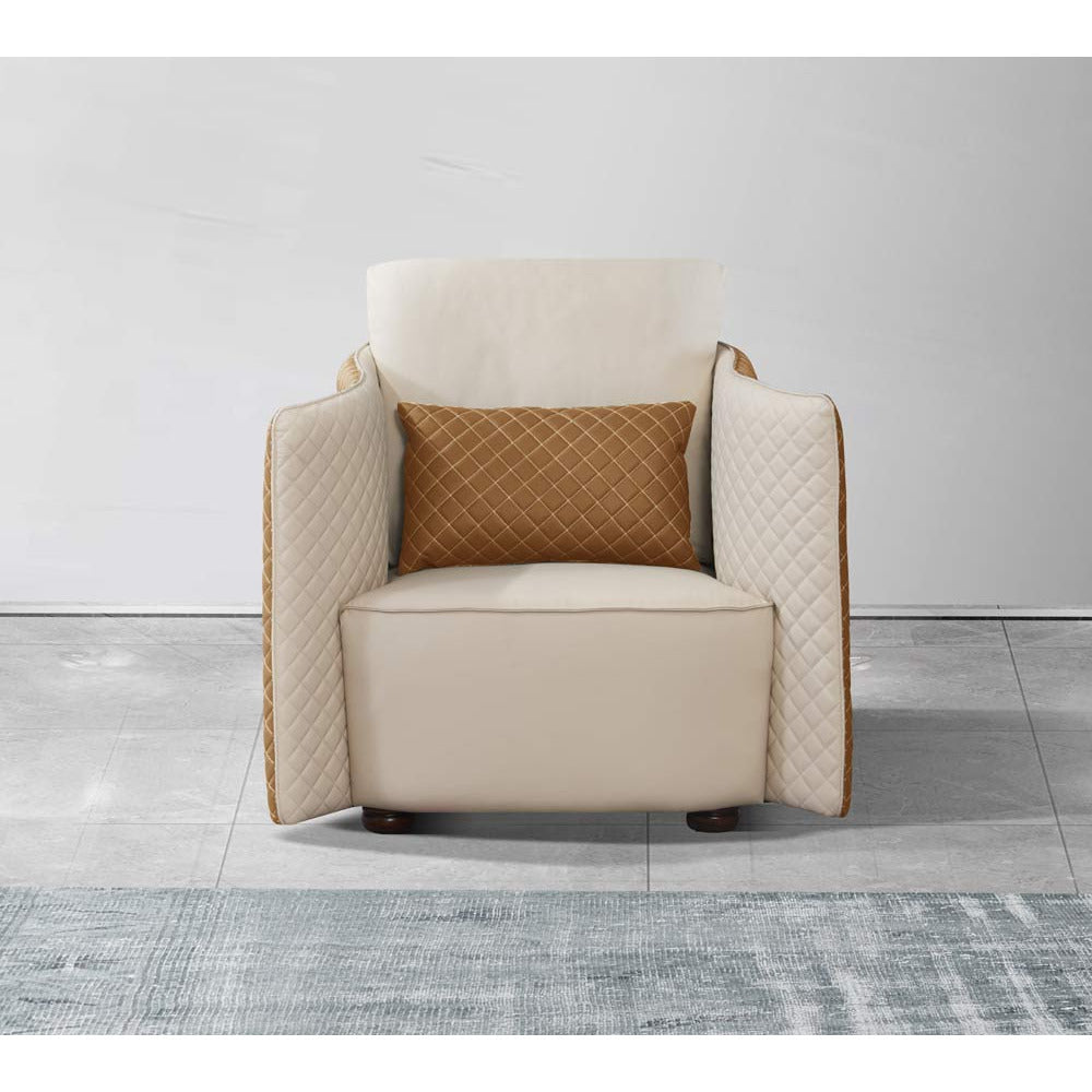 European Furniture - Makassar Chair Beige & Orange Italian Leather - EF-52552-C - New Star Living
