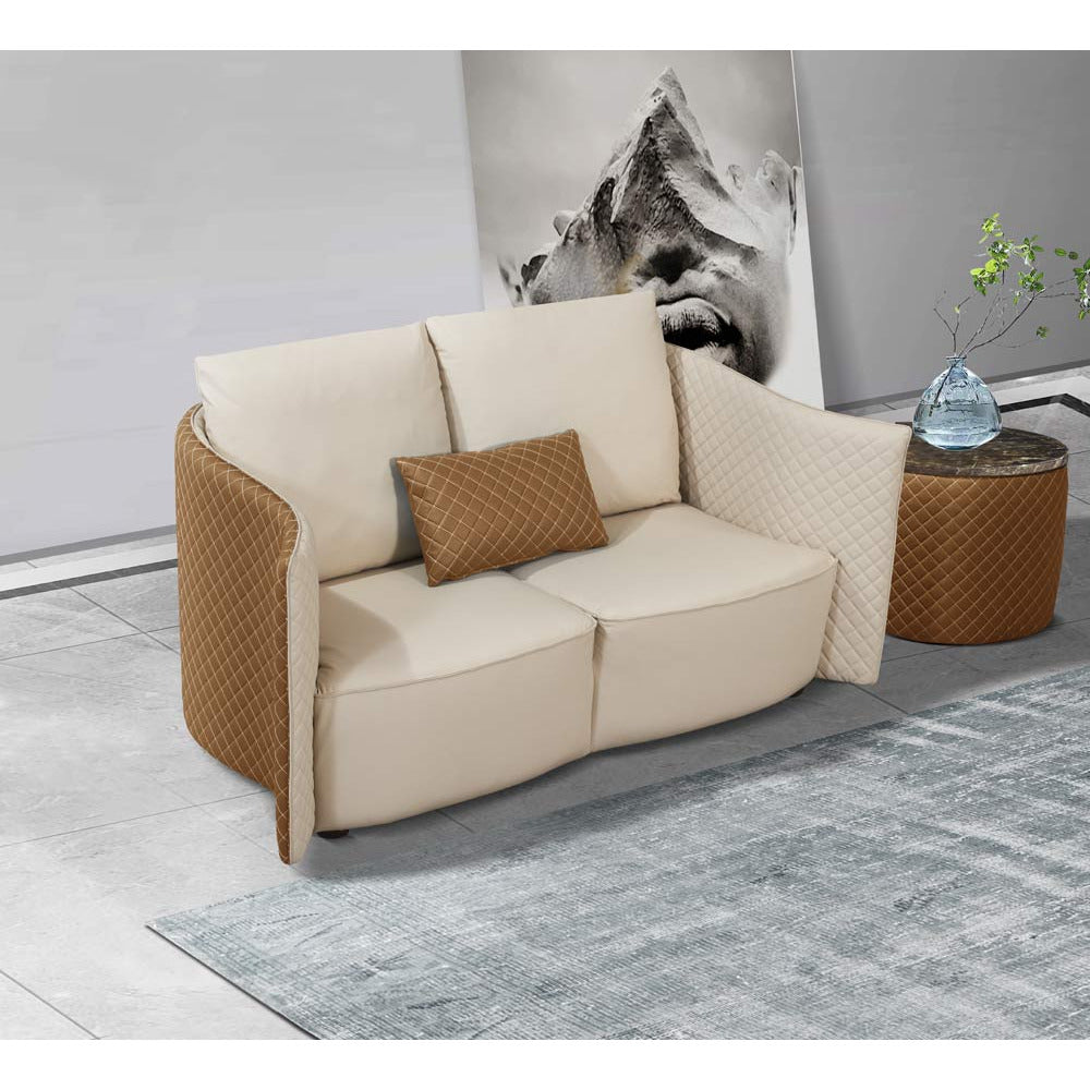 European Furniture - Makassar Loveseat Beige & Orange Italian Leather - EF-52552-L - New Star Living