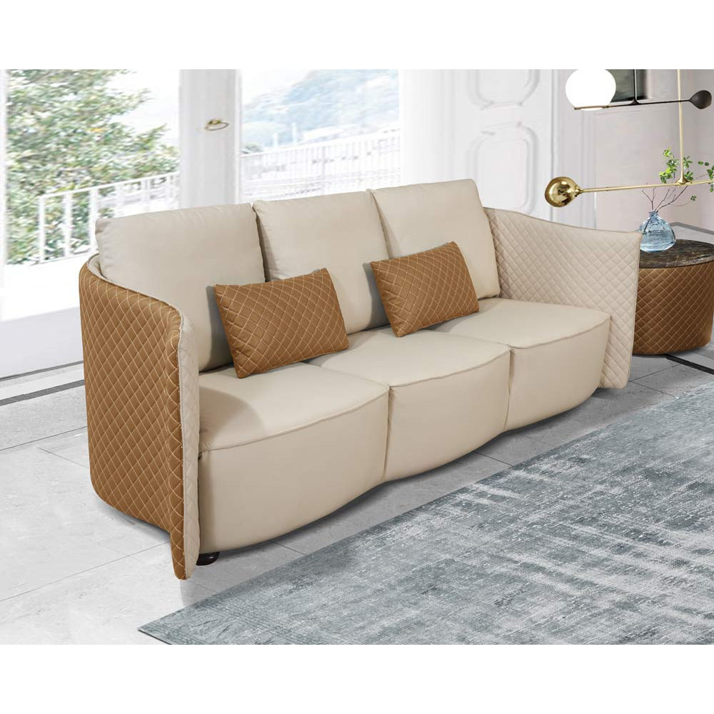 European Furniture - Makassar Sofa Beige & Orange Italian Leather - EF-52552-S - New Star Living