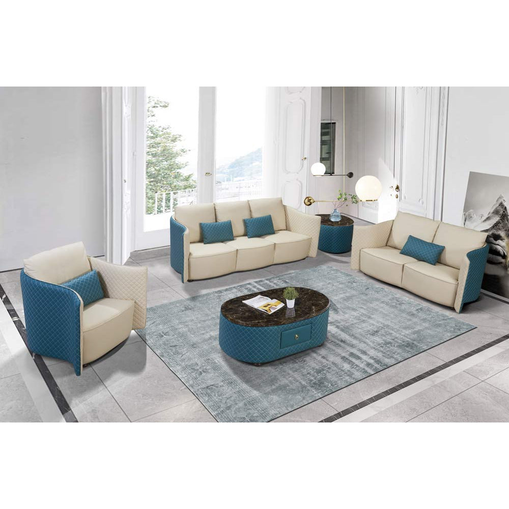 European Furniture - Makassar Oversize Sofa Beige & Blue Italian Leather - EF-52554-4S - New Star Living