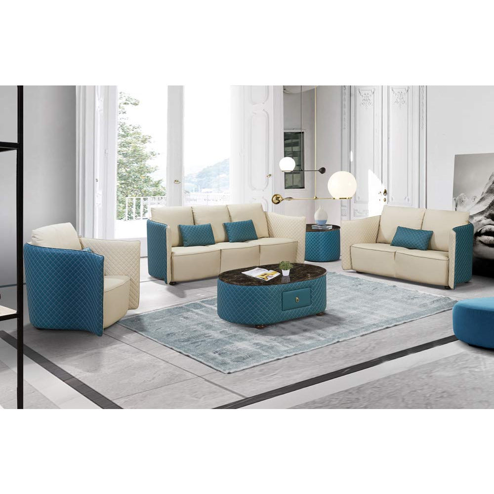 European Furniture - Makassar Oversize Sofa Beige & Blue Italian Leather - EF-52554-4S - New Star Living