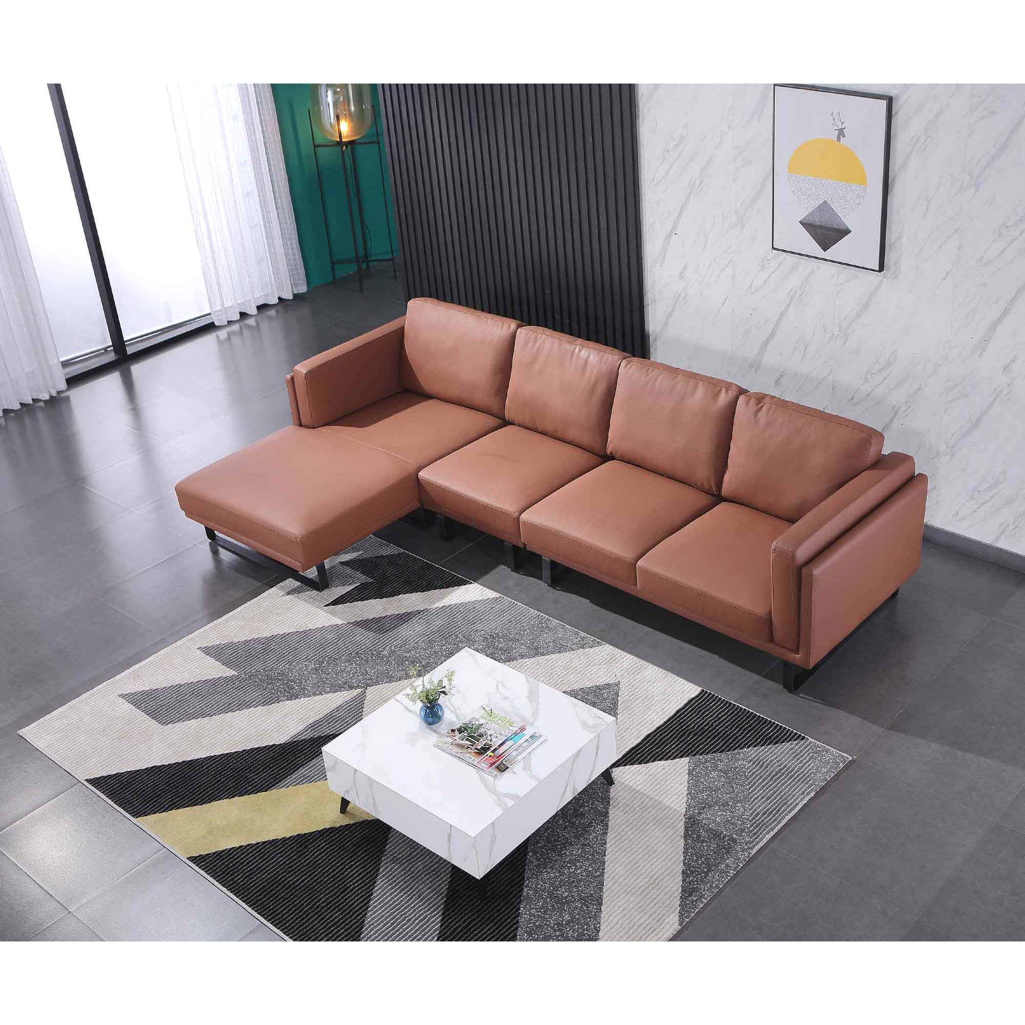 European Furniture - Fidelio Left Facing Sectional Russet Brown Italian Leather - EF-58665-2LHF - New Star Living
