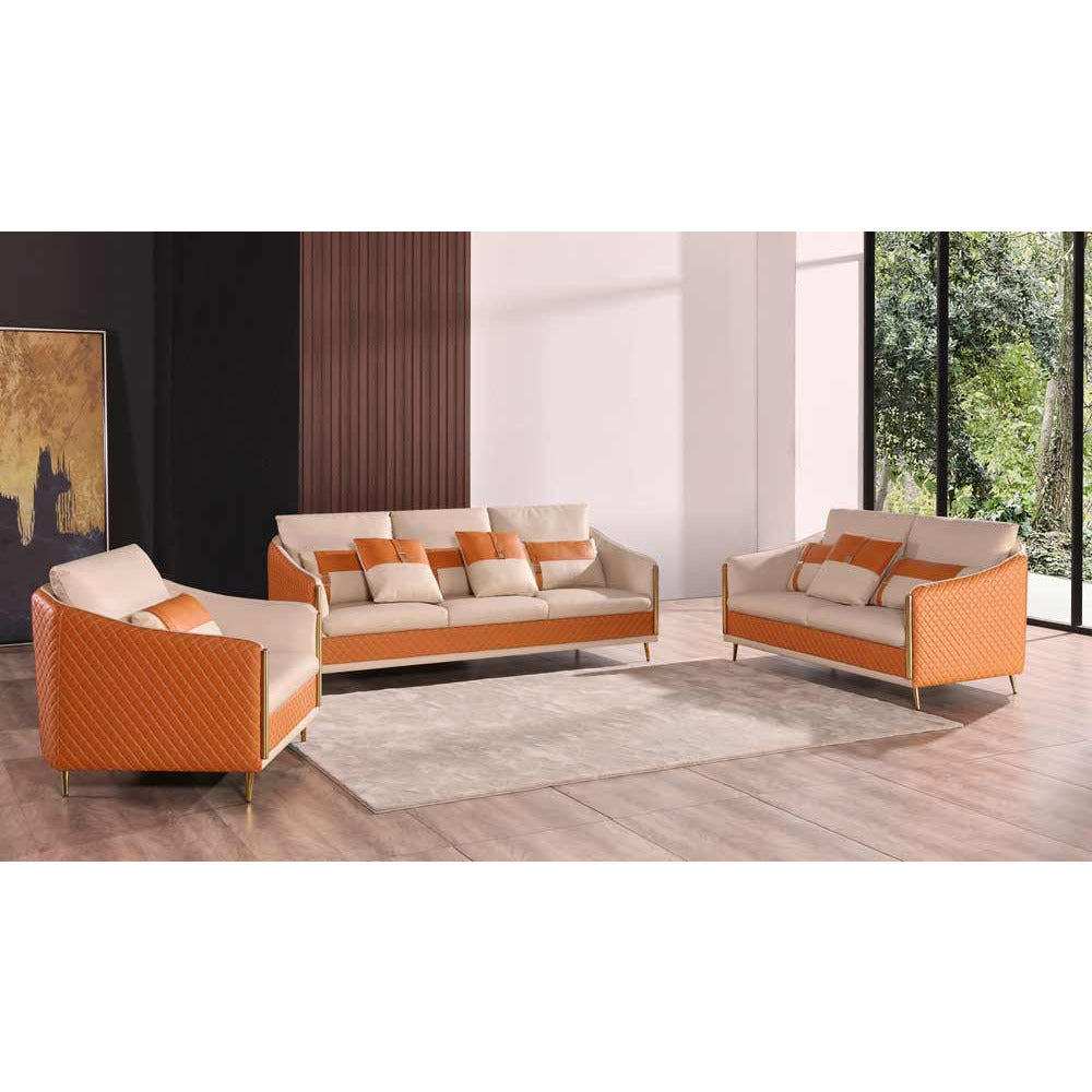 European Furniture - Icaro Chair White-Orange Italian Leather - EF-64455-C - New Star Living