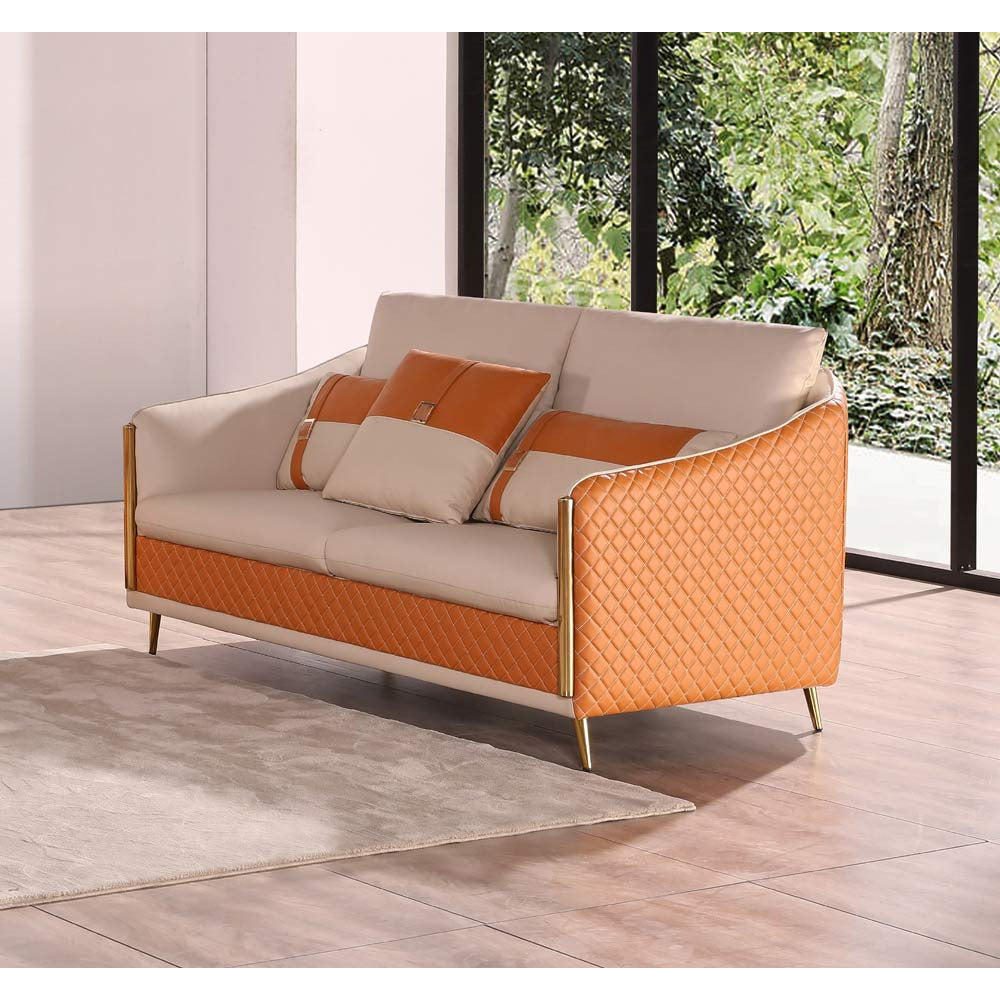European Furniture - Icaro 3 Piece Sofa Set White-Orange Italian Leather - EF-64455 - New Star Living