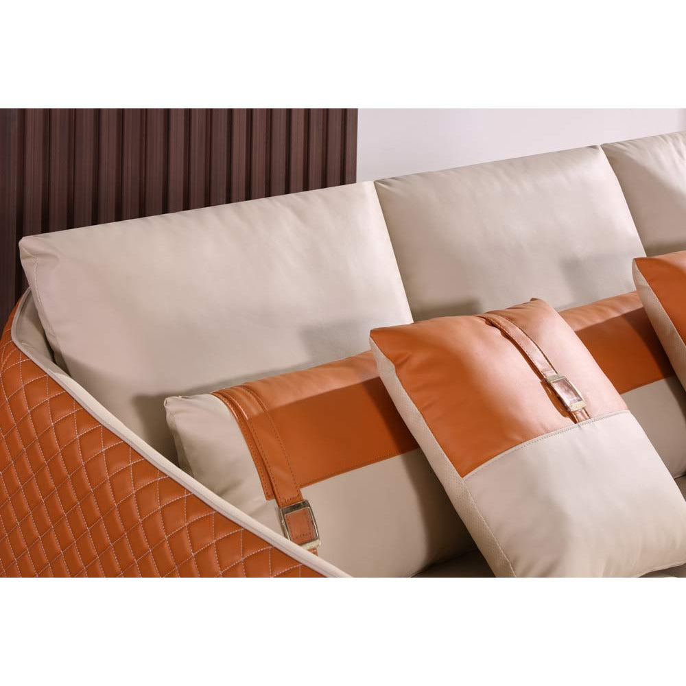 European Furniture - Icaro 3 Piece Sofa Set White-Orange Italian Leather - EF-64455 - New Star Living