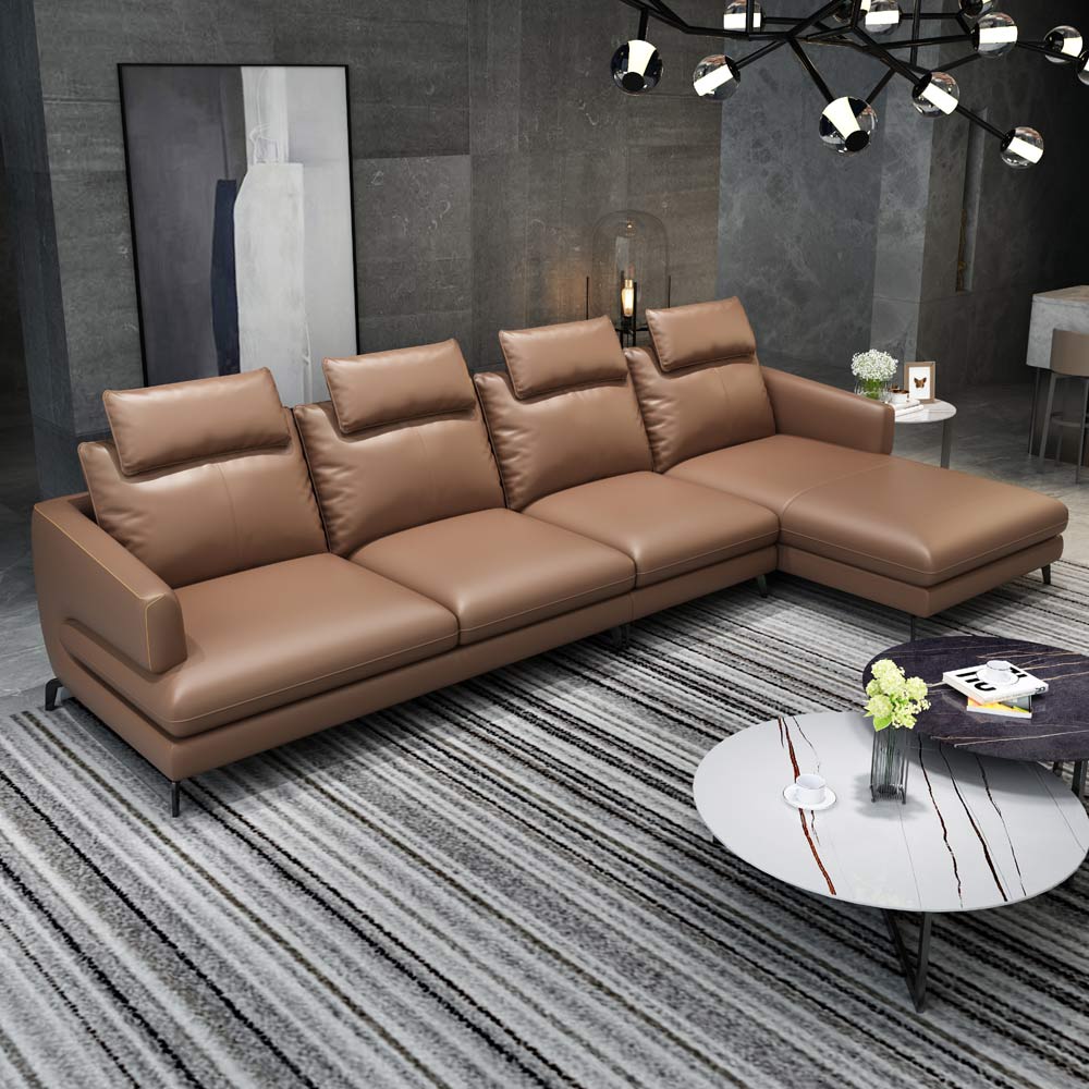 European Furniture - Marconi RHF Sectional Brown Italian Leather - EF-74534R-3RHF - New Star Living