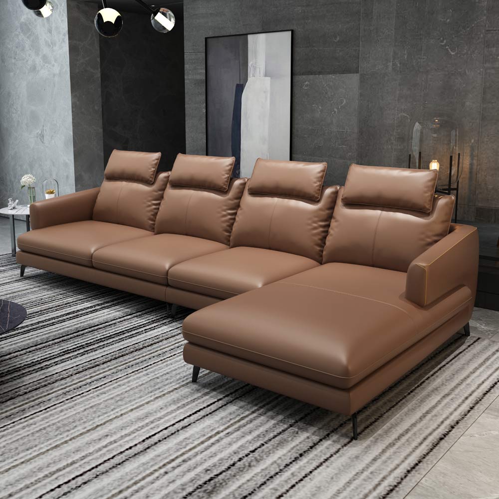 European Furniture - Marconi RHF Sectional Tan Italian Leather - EF-74538R-3RHF - New Star Living