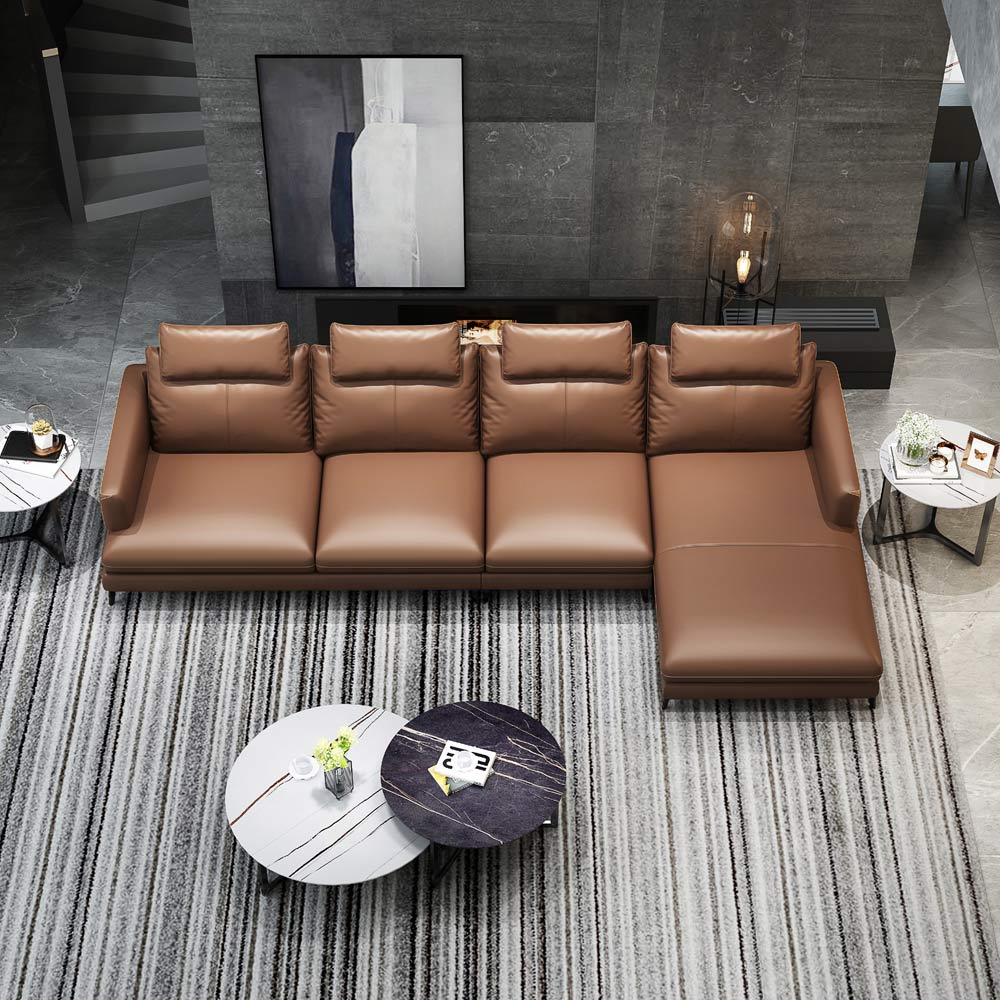 European Furniture - Marconi RHF Sectional Tan Italian Leather - EF-74538R-3RHF - New Star Living