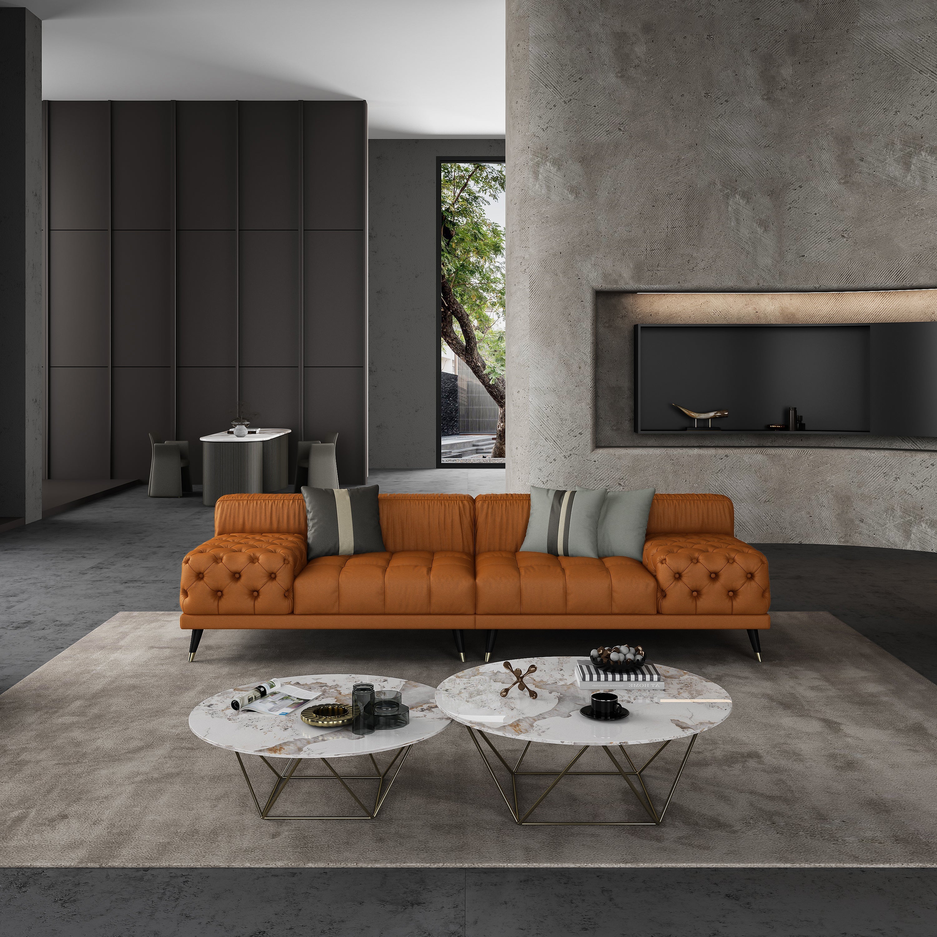 European Furniture - Outlander 4 Seater Sofa Cognac Italian Leather - EF-88880-4S - New Star Living
