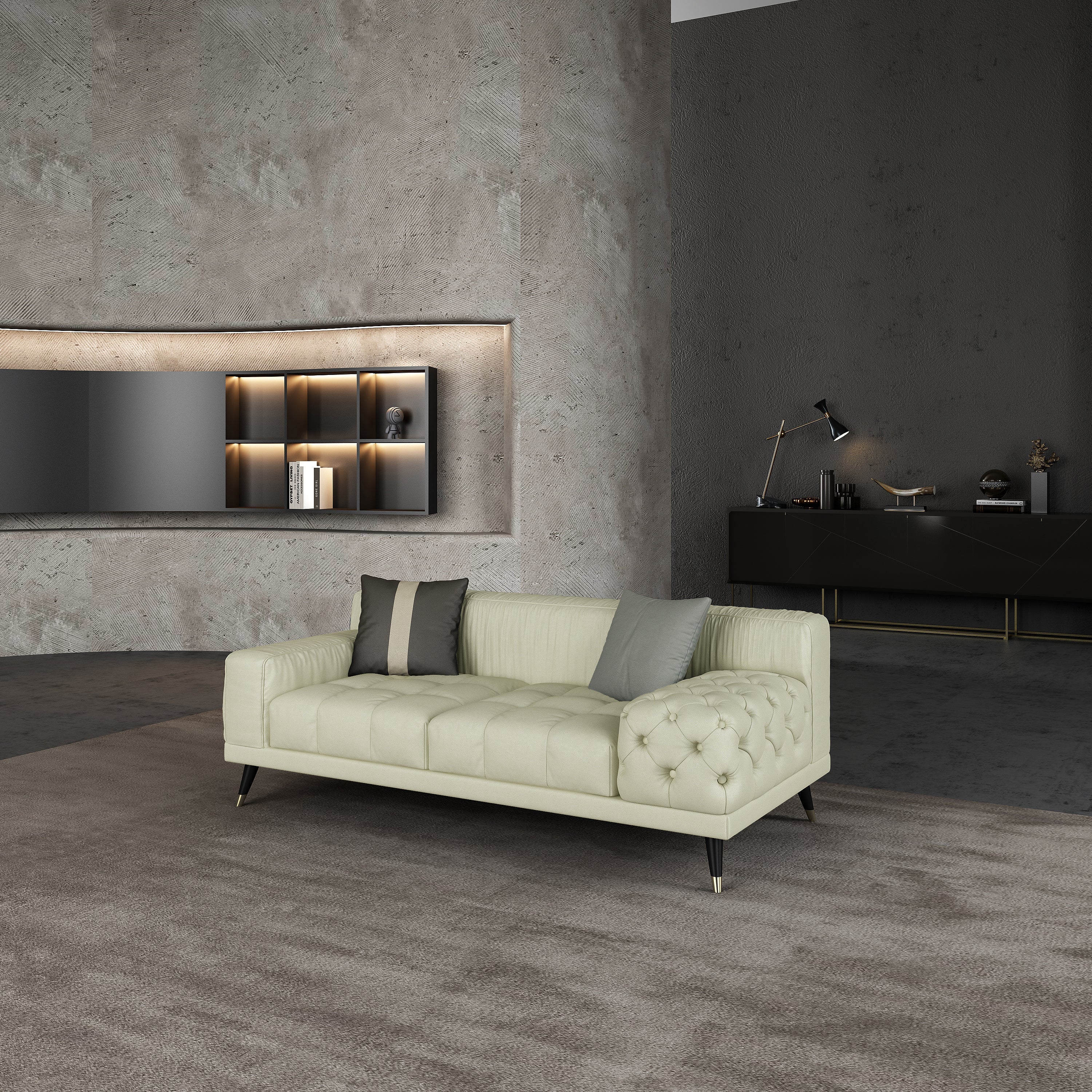 European Furniture - Outlander Loveseat Off White Italian Leather - EF-88881-L - New Star Living