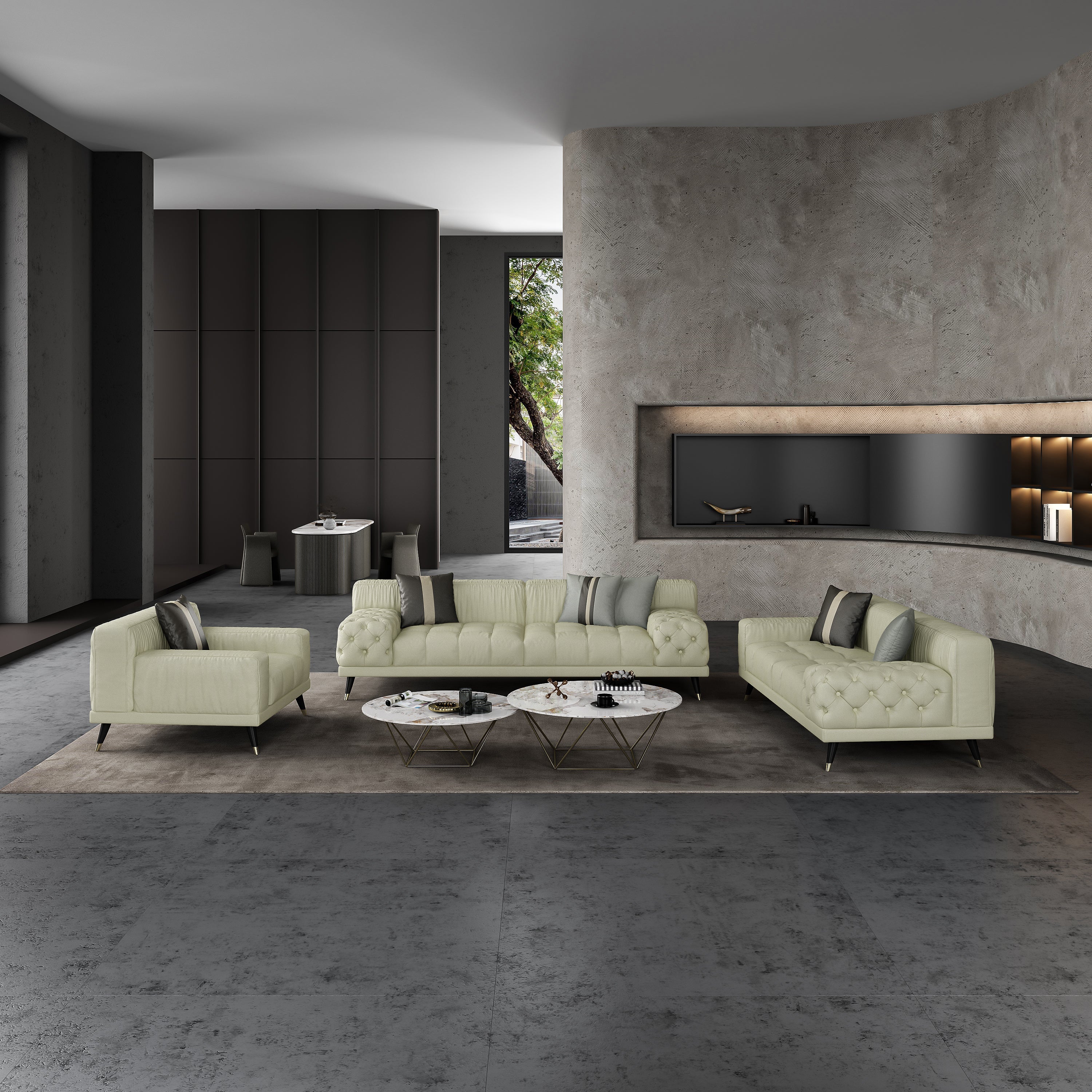 European Furniture - Outlander 3 Piece Living Room Set Off White Italian Leather - EF-88881-SLC - New Star Living