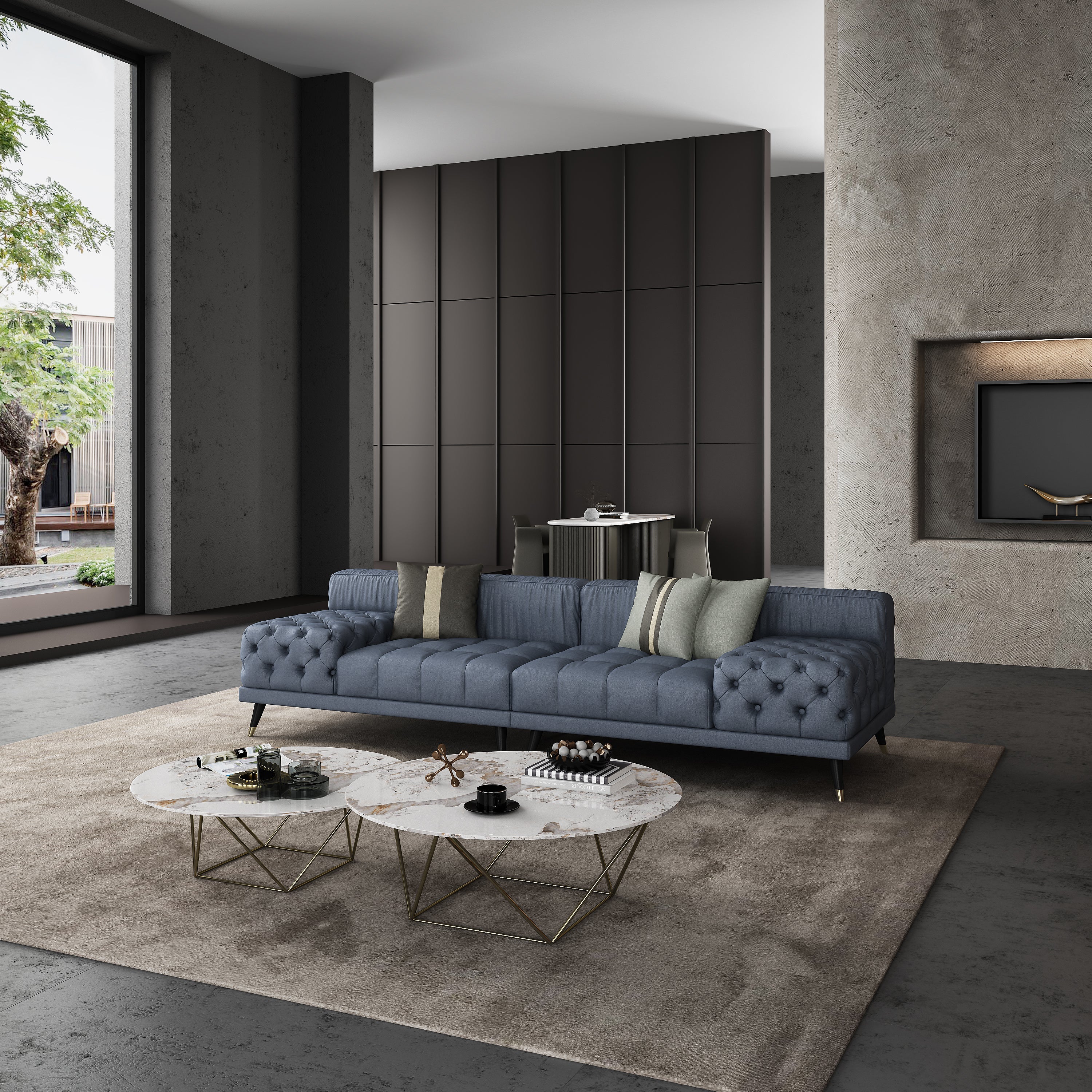 European Furniture - Outlander 4 Seater Sofa Gray Italian Leather - EF-88882-4S - New Star Living