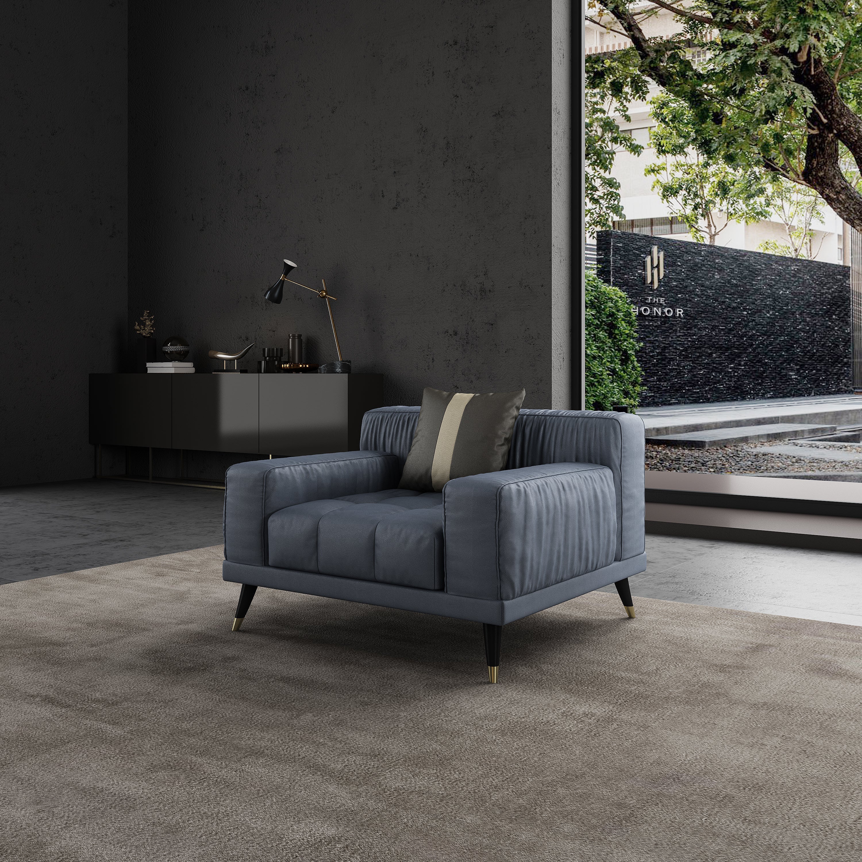 European Furniture - Outlander Chair Gray Italian Leather - EF-88882-C - New Star Living
