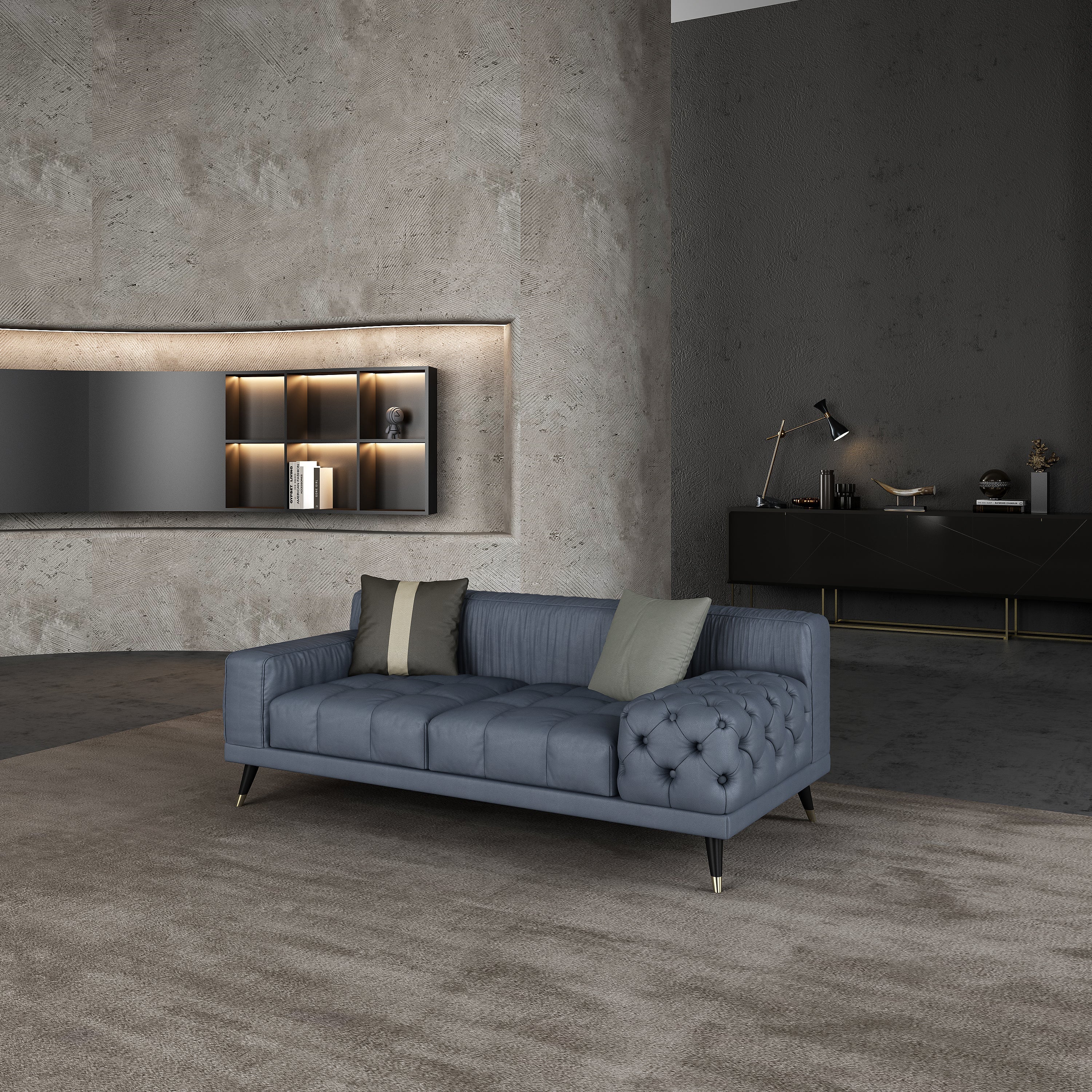 European Furniture - Outlander Loveseat Gray Italian Leather - EF-88882-L - New Star Living
