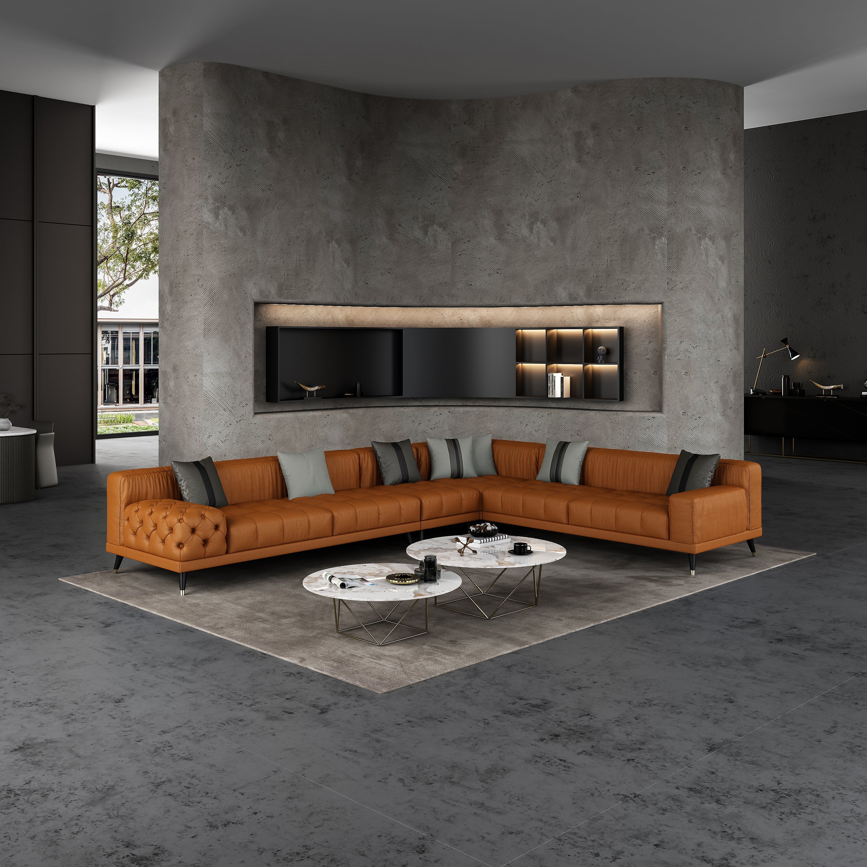 European Furniture - Outlander Modular Sectional Cognac Italian Leather - EF-88886-4PC - New Star Living