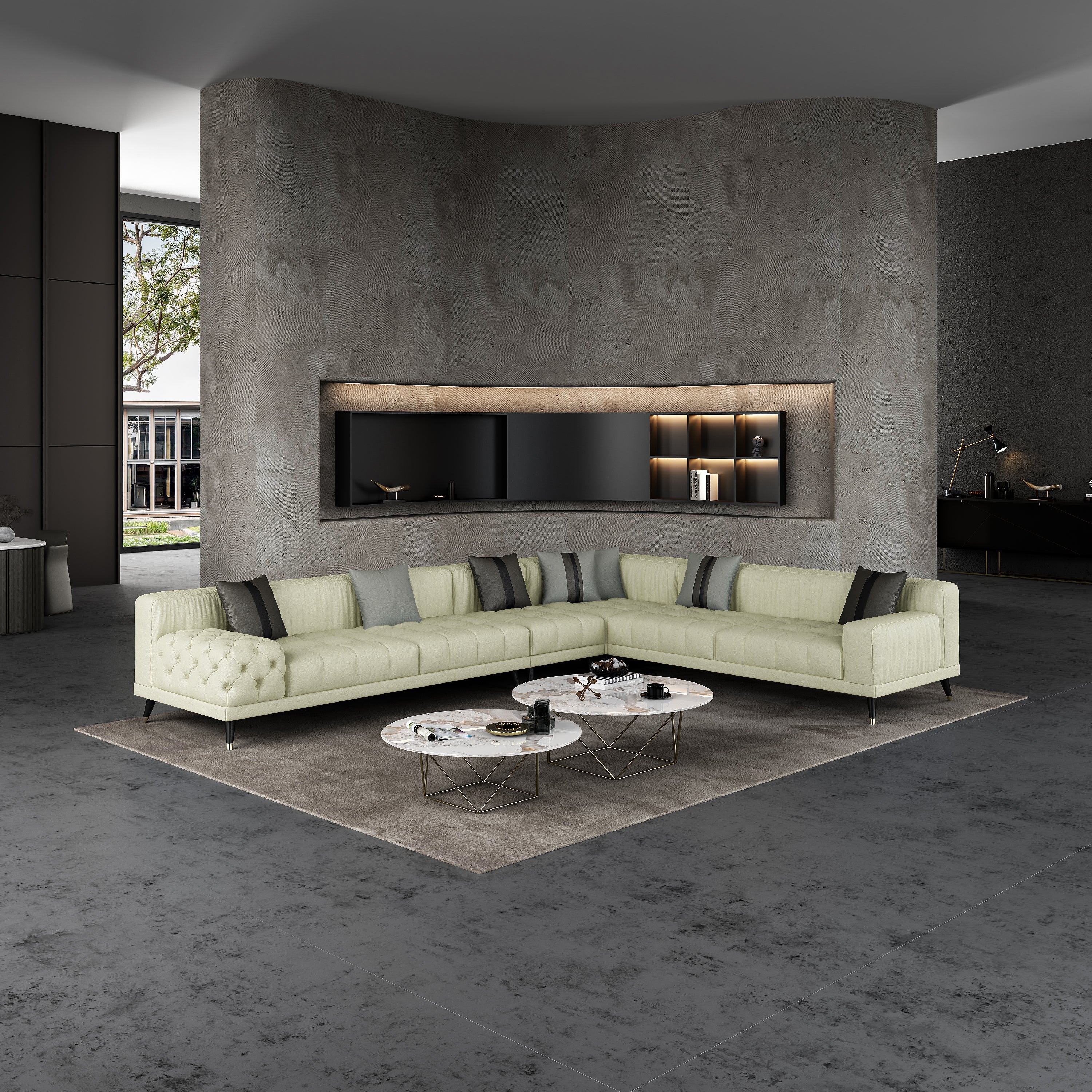 European Furniture - Outlander Modular Sectional Off White Italian Leather - EF-88887-4PC - New Star Living