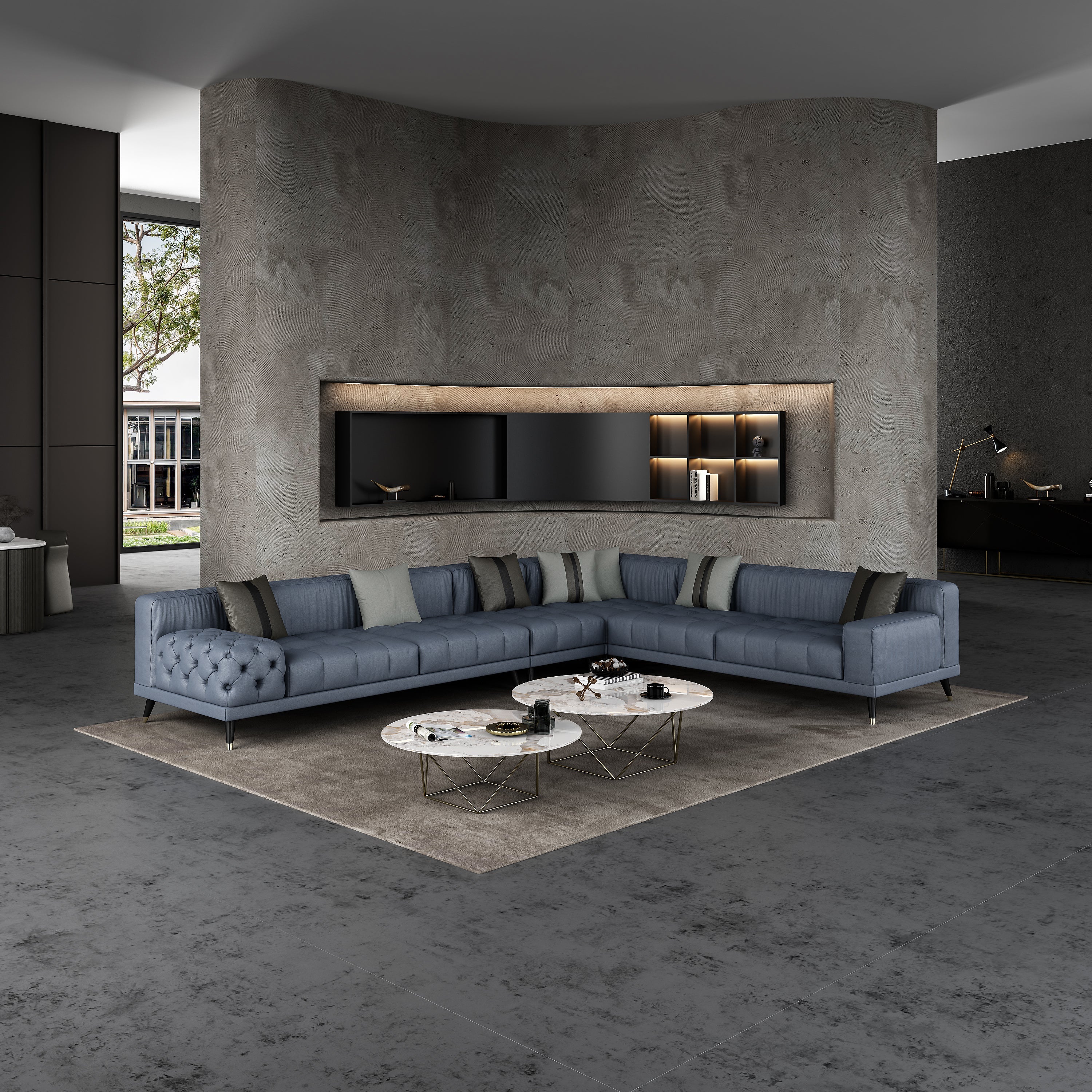 European Furniture - Outlander Modular Sectional Gray Italian Leather - EF-88888-4PC - New Star Living