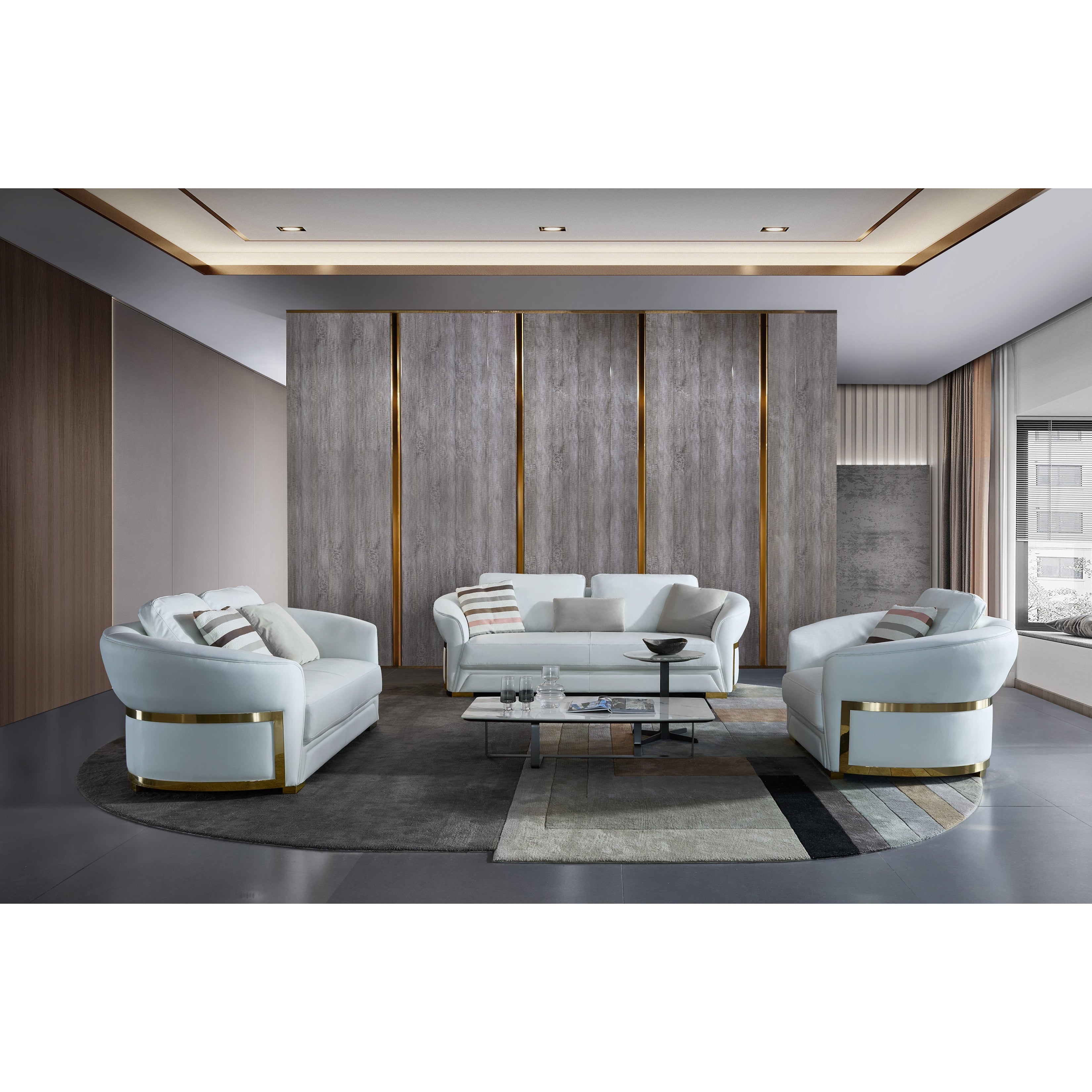European Furniture - Celine 3 Piece Sofa Set Italian Leather White - EF-89952 - New Star Living