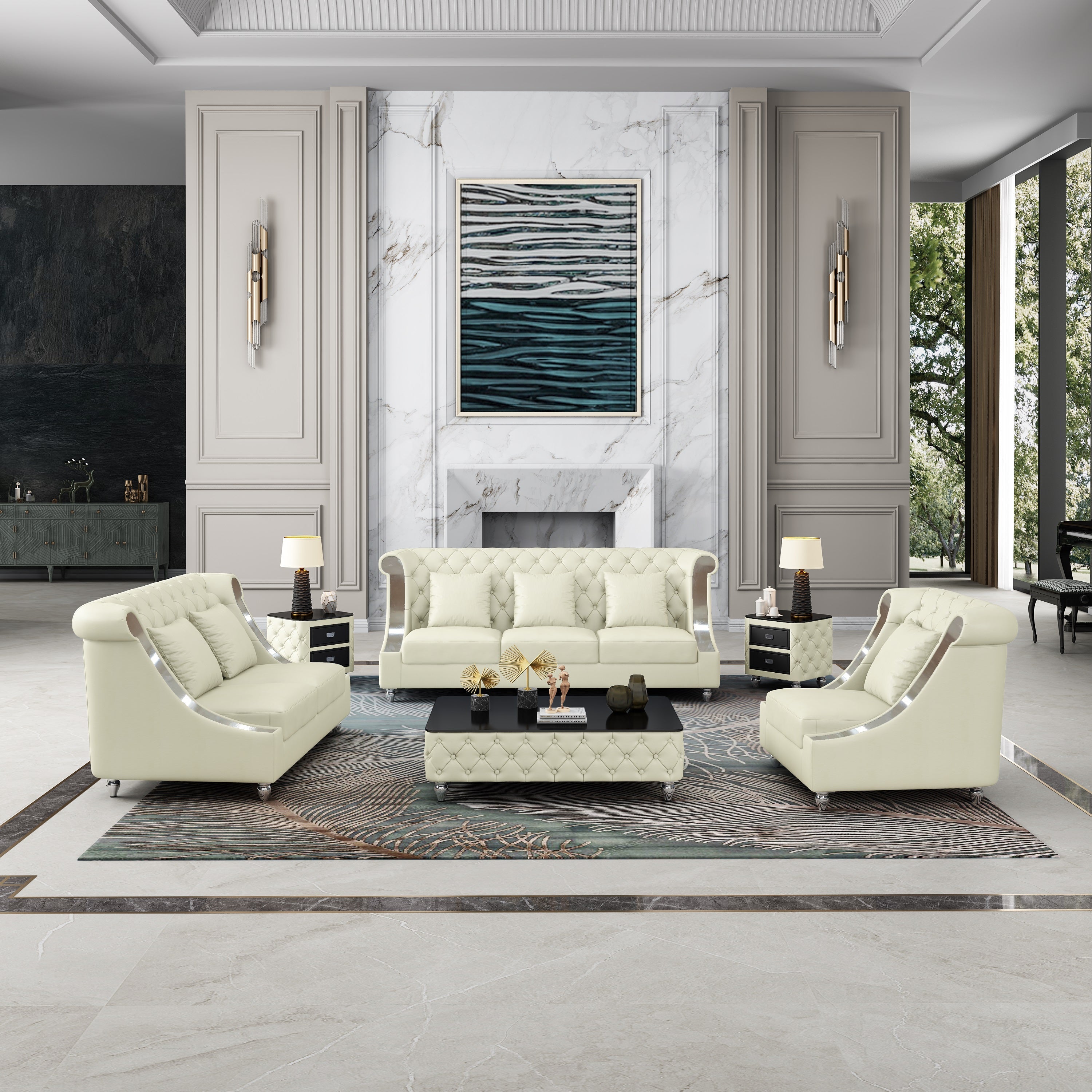European Furniture - Mayfair Chair Premium Off White Italian Leather - EF-90280-C - New Star Living
