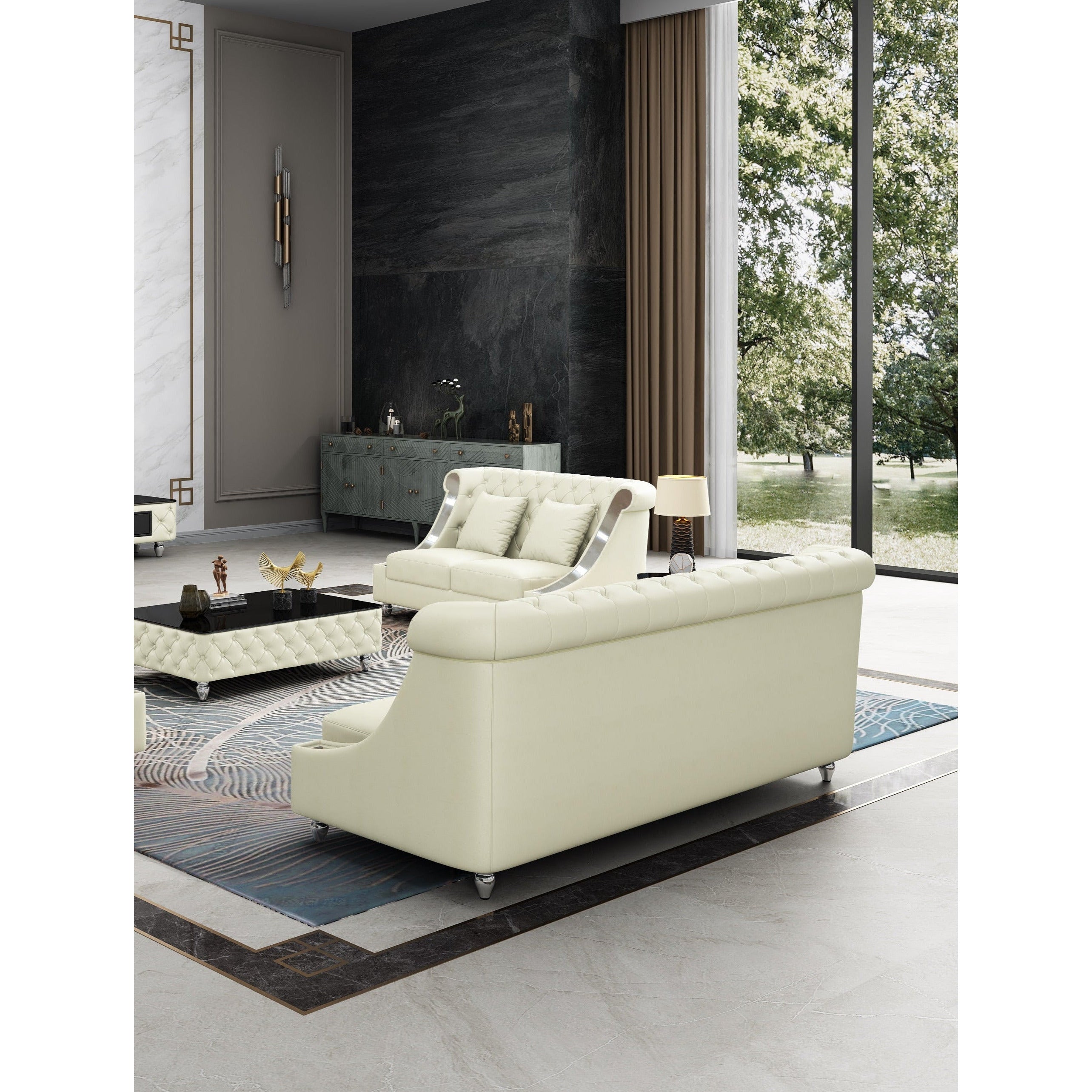 European Furniture - Mayfair 2 Piece Sofa Set Premium Off White Italian Leather - EF-90280-2SET - New Star Living