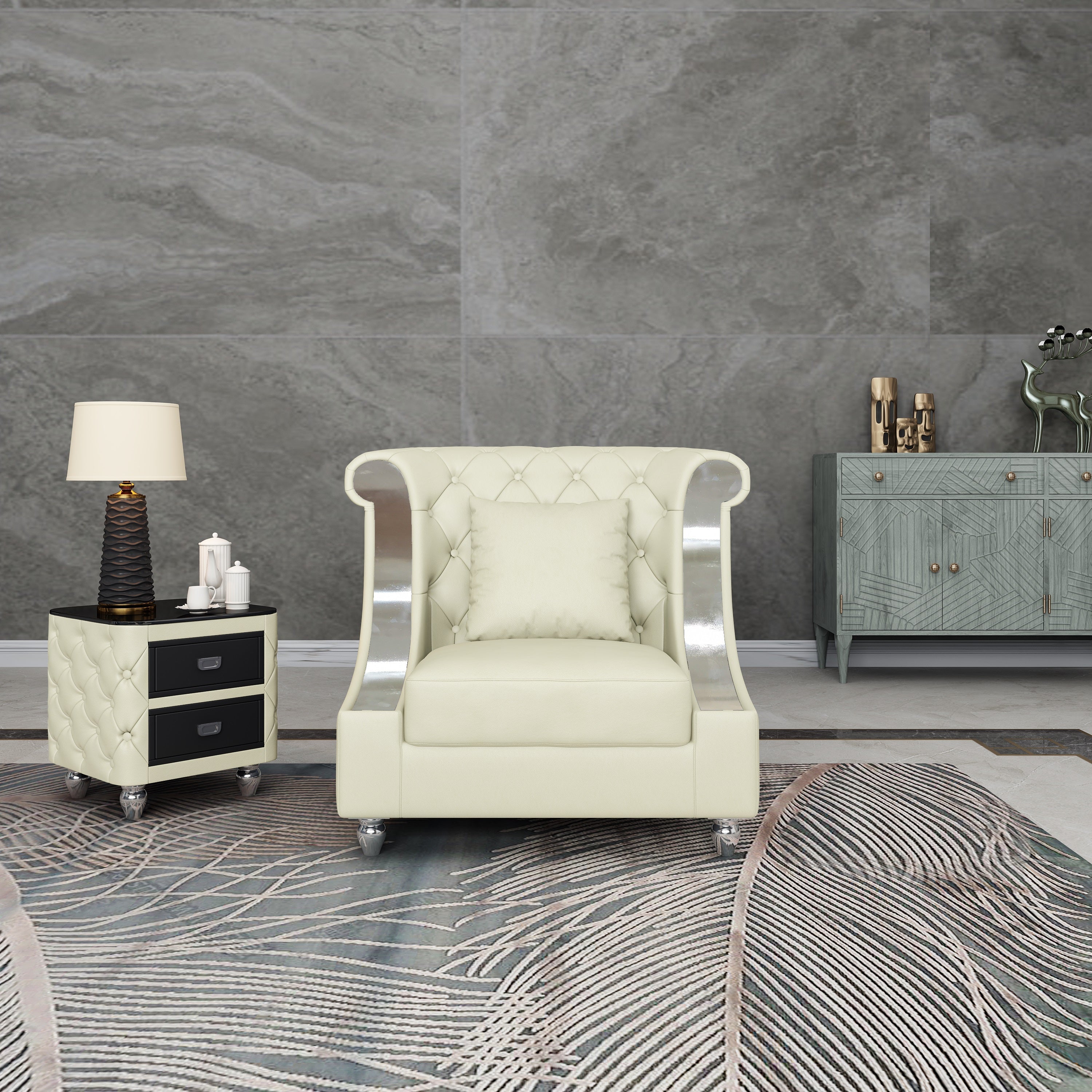 European Furniture - Mayfair Chair Premium Off White Italian Leather - EF-90280-C - New Star Living