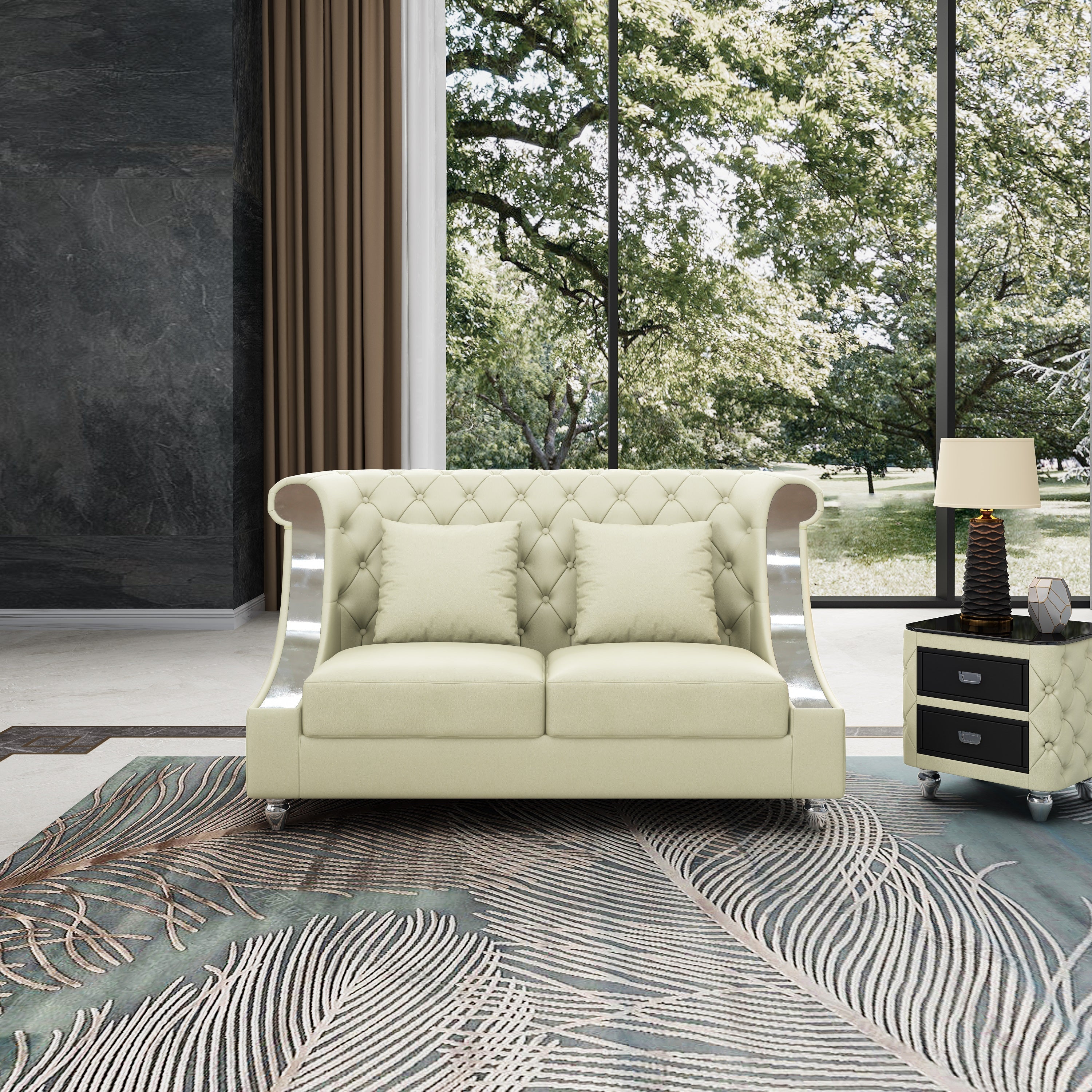 European Furniture - Mayfair Loveseat Premium Off White Italian Leather - EF-90280-L - New Star Living