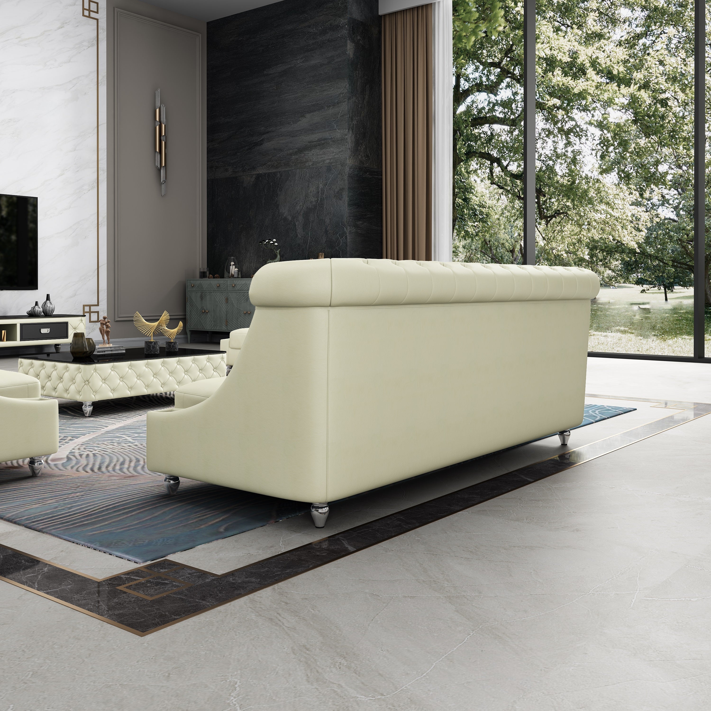 European Furniture - Mayfair Sofa Premium Off White Italian Leather - EF-90280-S - New Star Living