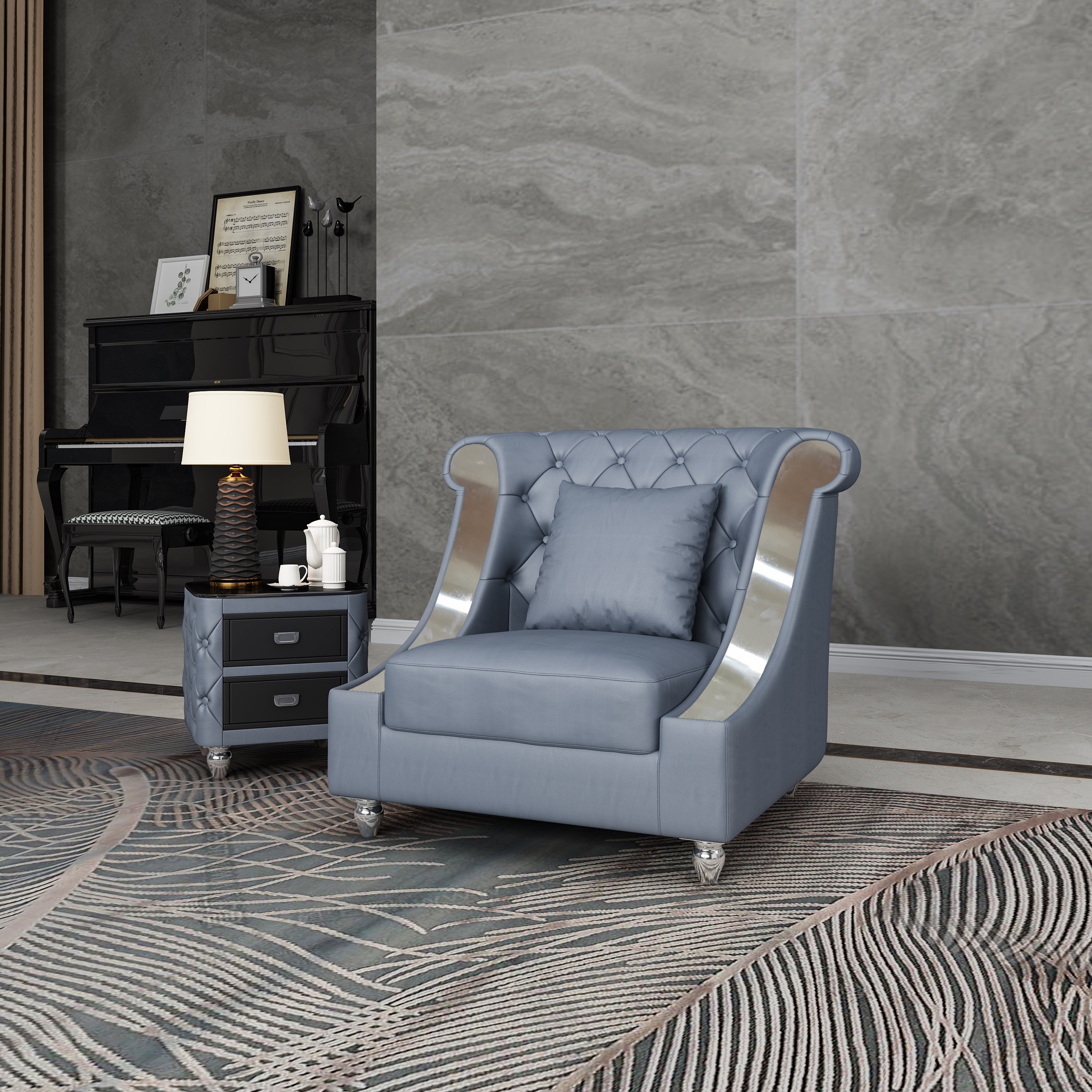 European Furniture - Mayfair Chair Premium Gray Italian Leather - EF-90281-C - New Star Living