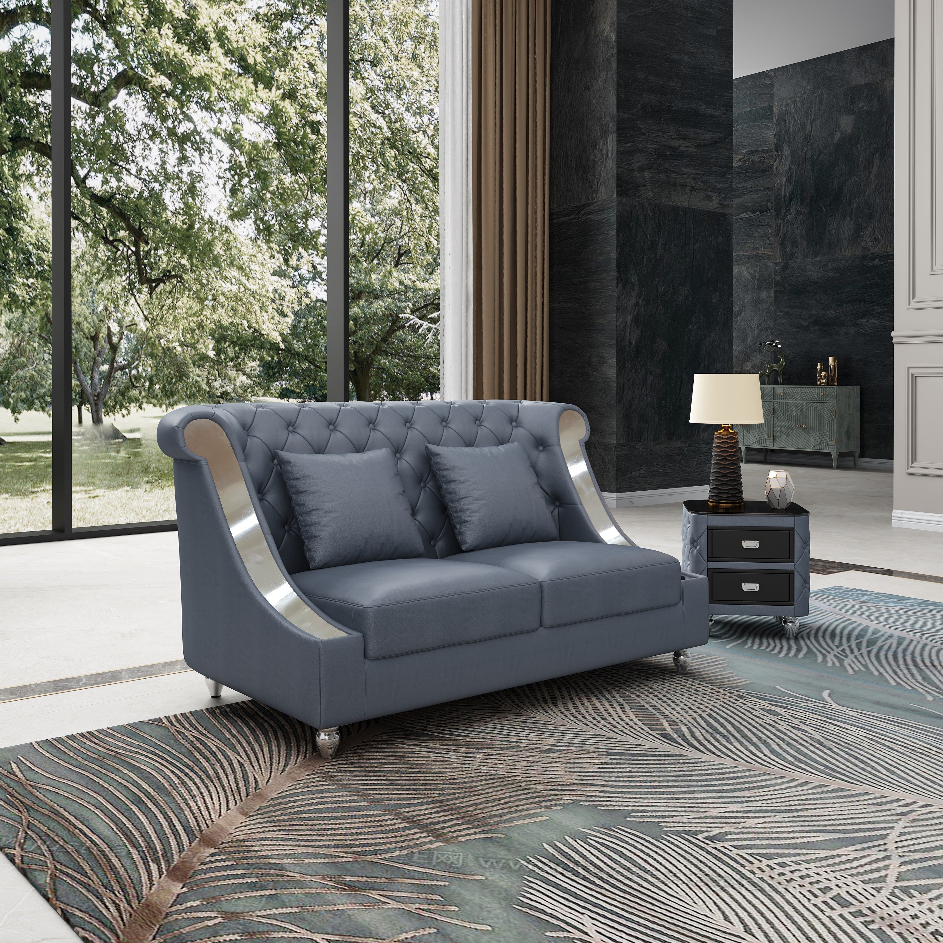 European Furniture - Mayfair Loveseat Premium Gray Italian Leather - EF-90281-L - New Star Living