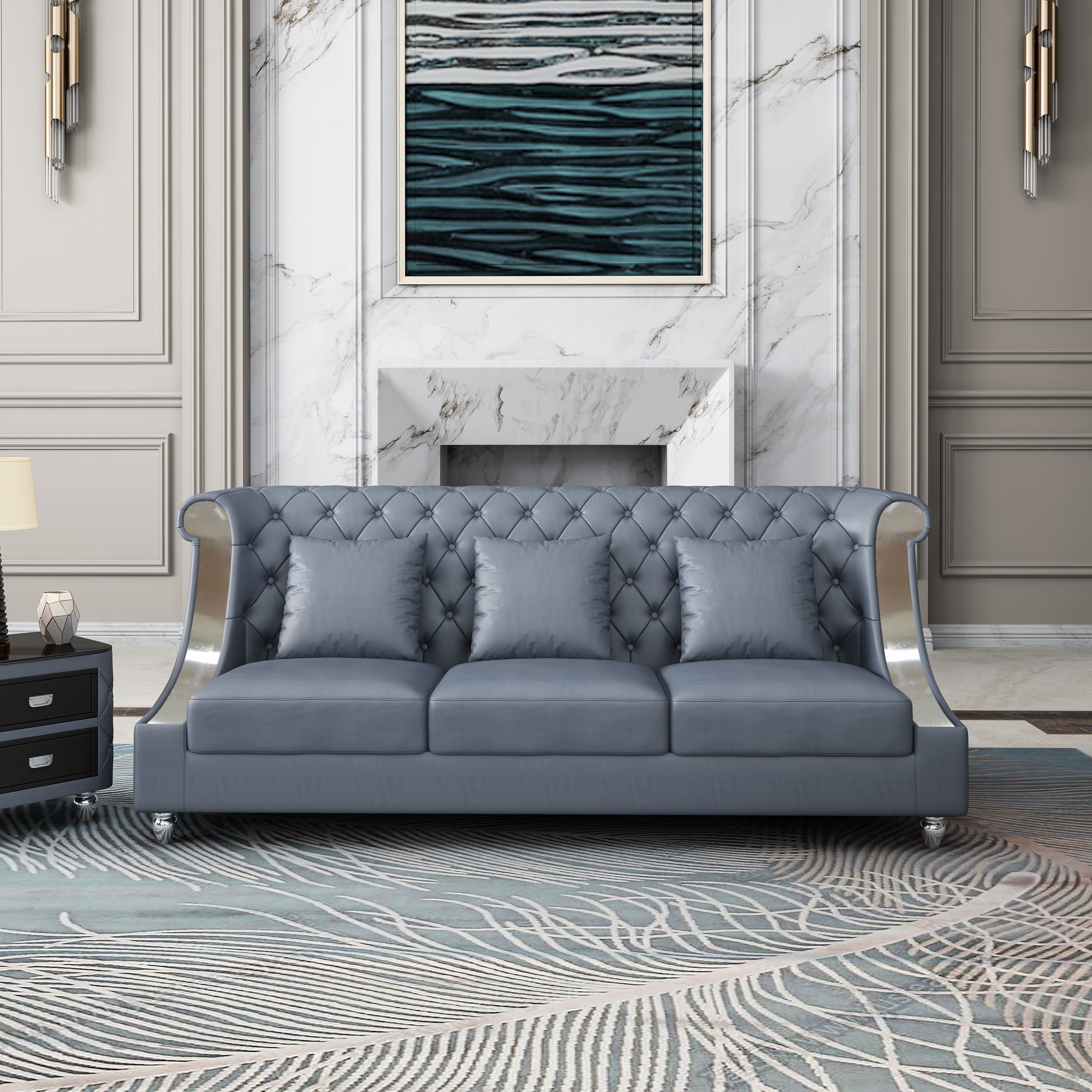 European Furniture - Mayfair Sofa Premium Gray Italian Leather - EF-90281-S - New Star Living