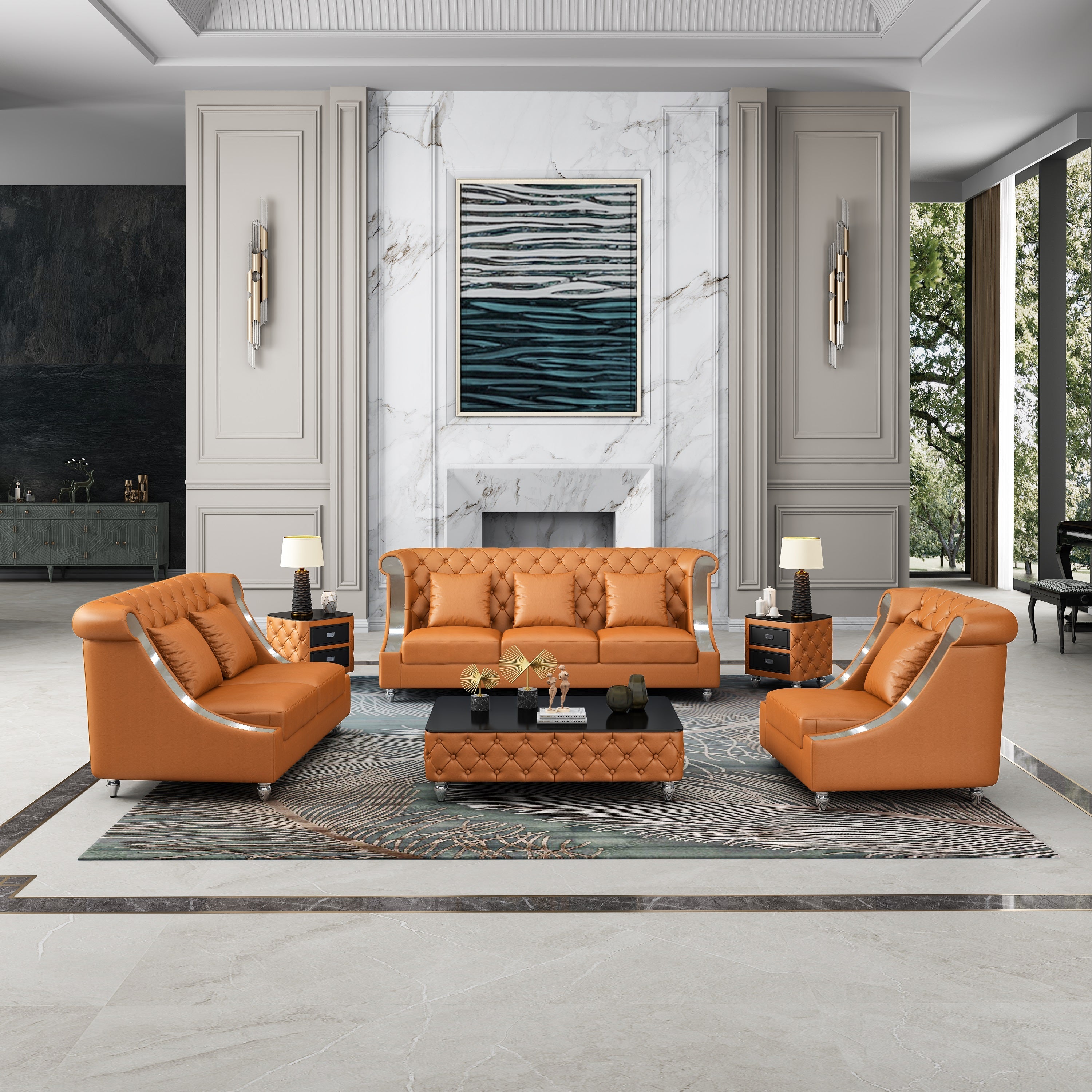 European Furniture - Mayfair Chair Premium Cognac Italian Leather - EF-90282-C - New Star Living
