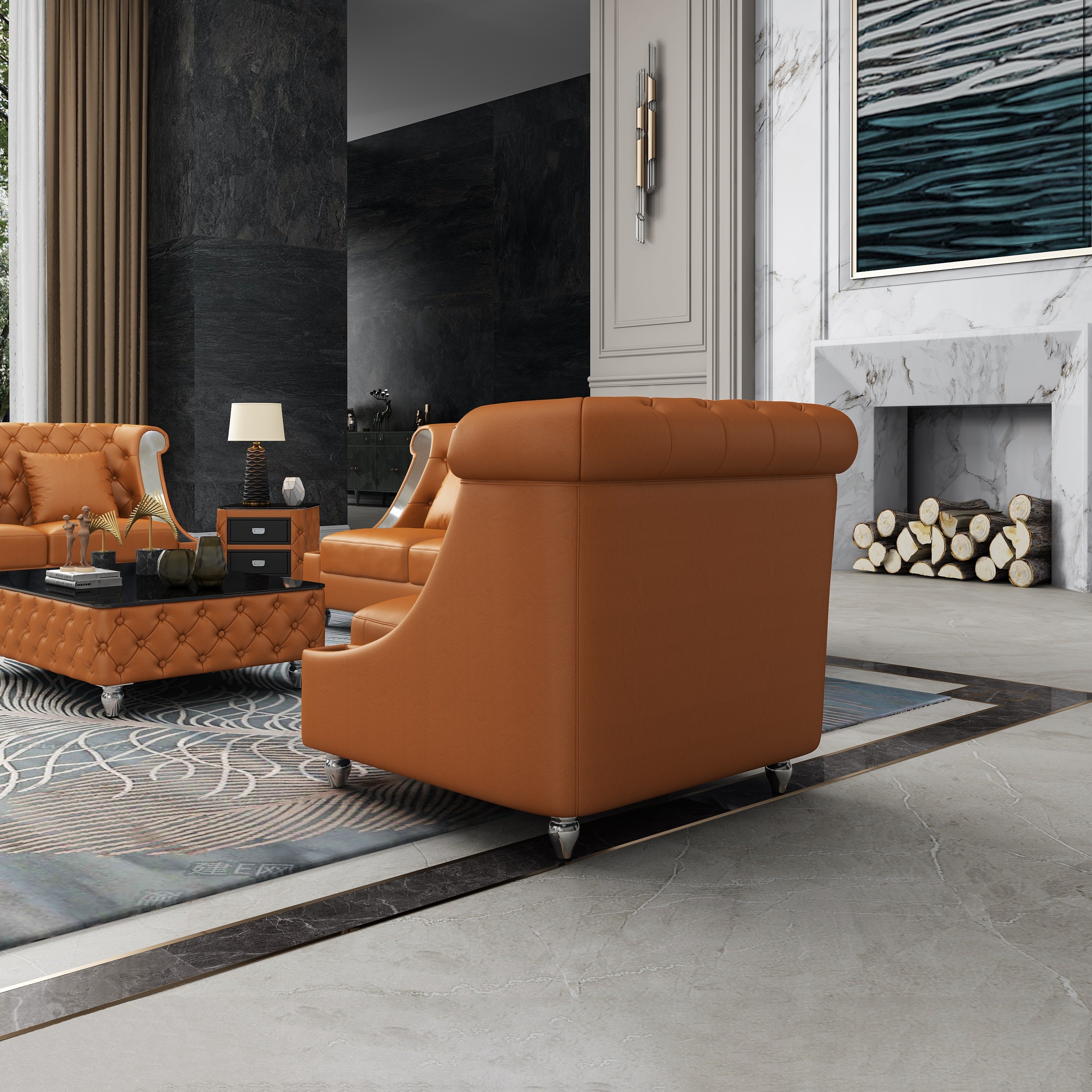 European Furniture - Mayfair Chair Premium Cognac Italian Leather - EF-90282-C - New Star Living
