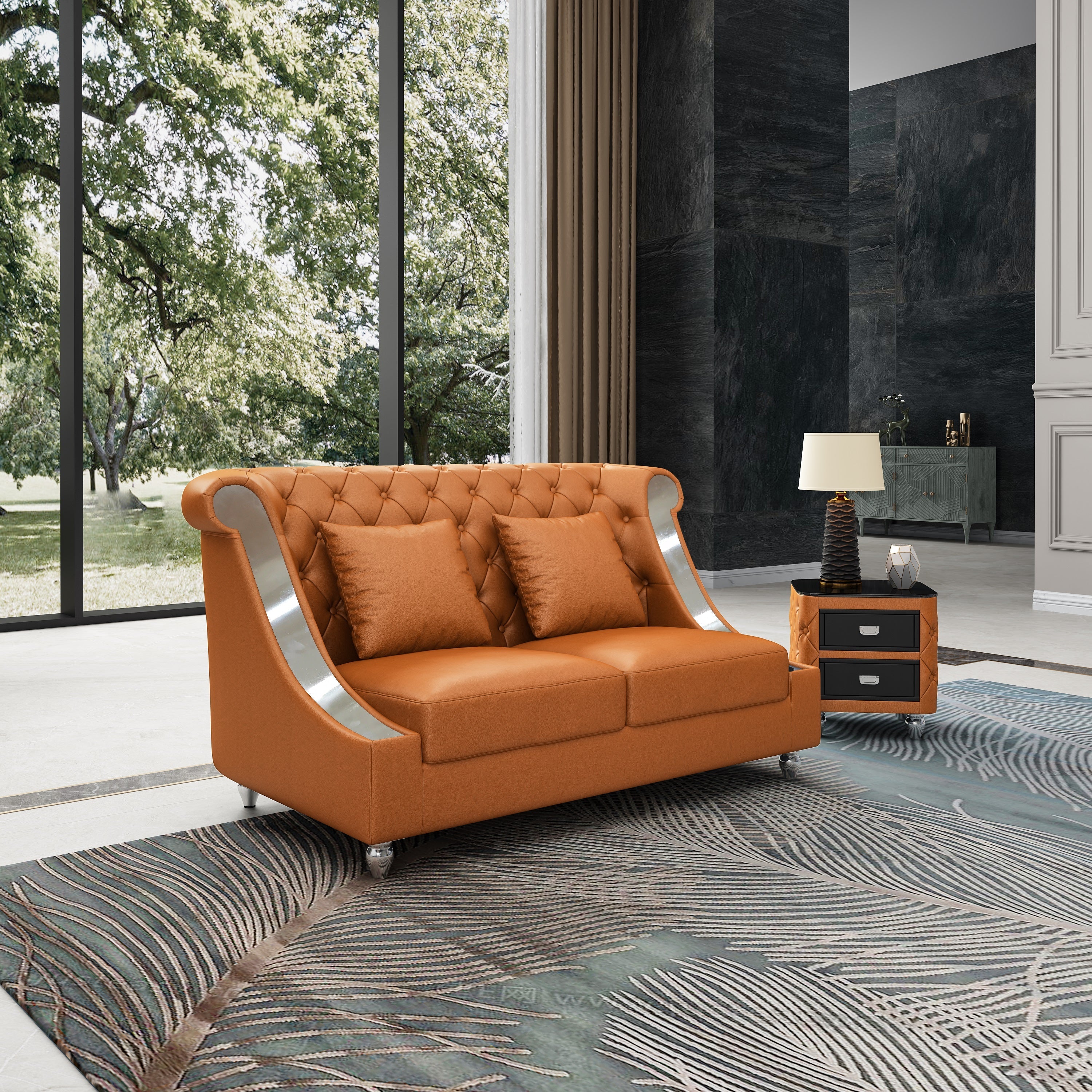 European Furniture - Mayfair 2 Piece Sofa Set Premium Cognac Italian Leather - EF-90282-2SET - New Star Living